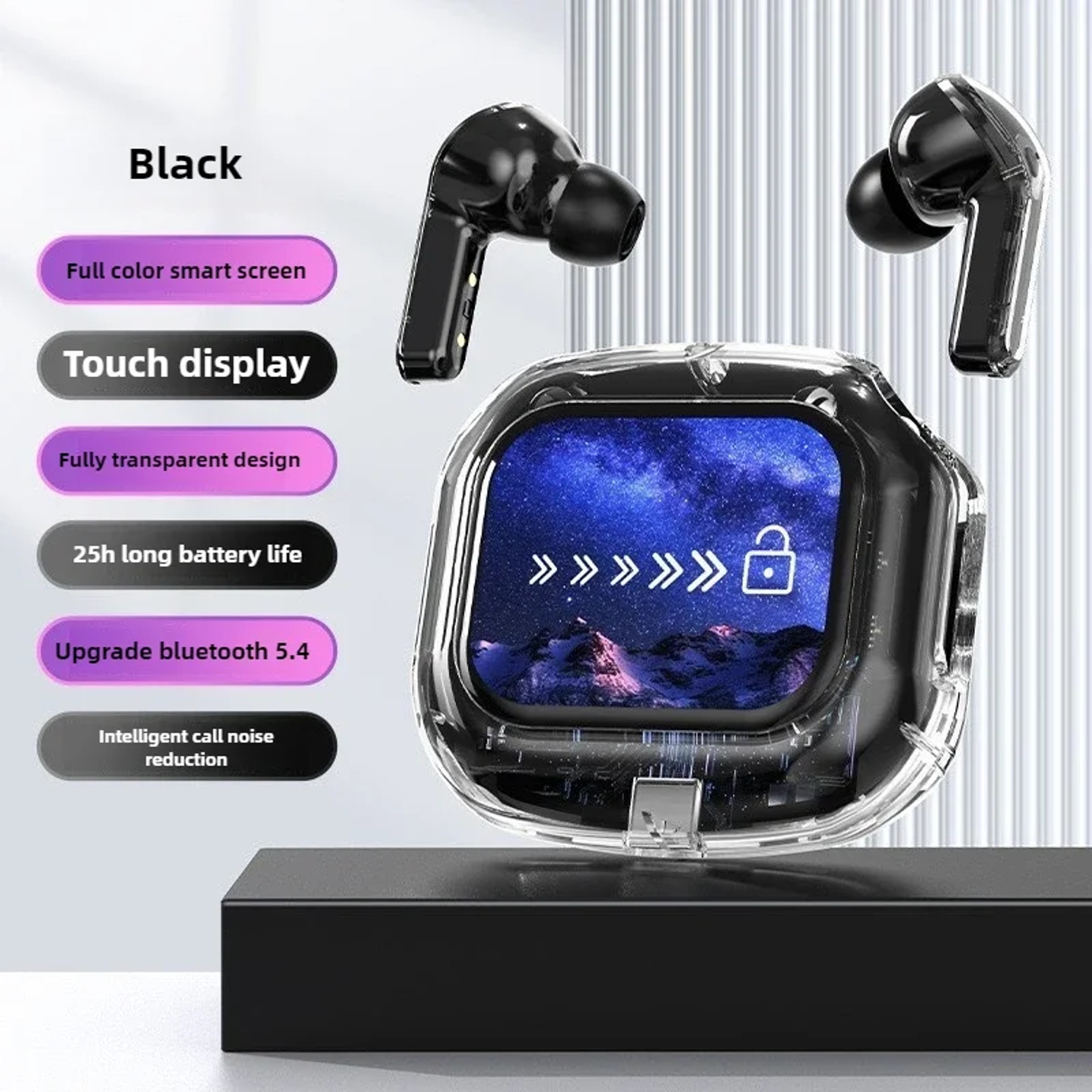 Smart Touch Screen Bluetooth Earbuds With LCD Display  HiFi Stereo Sound 9