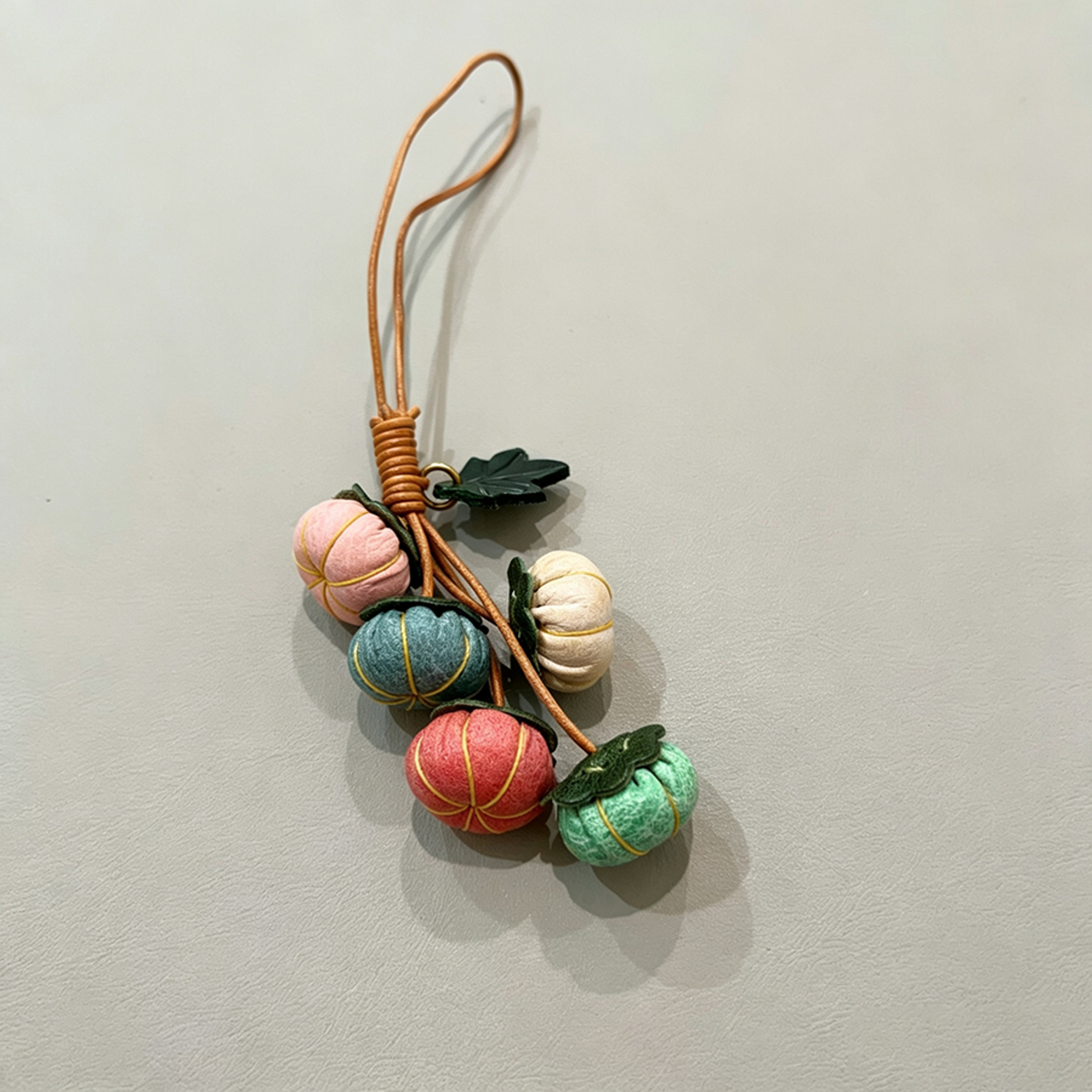 Handmade Pumpkin Leather Bag Charm Cute Cowhide Bag Accessory Keychain Gift 0