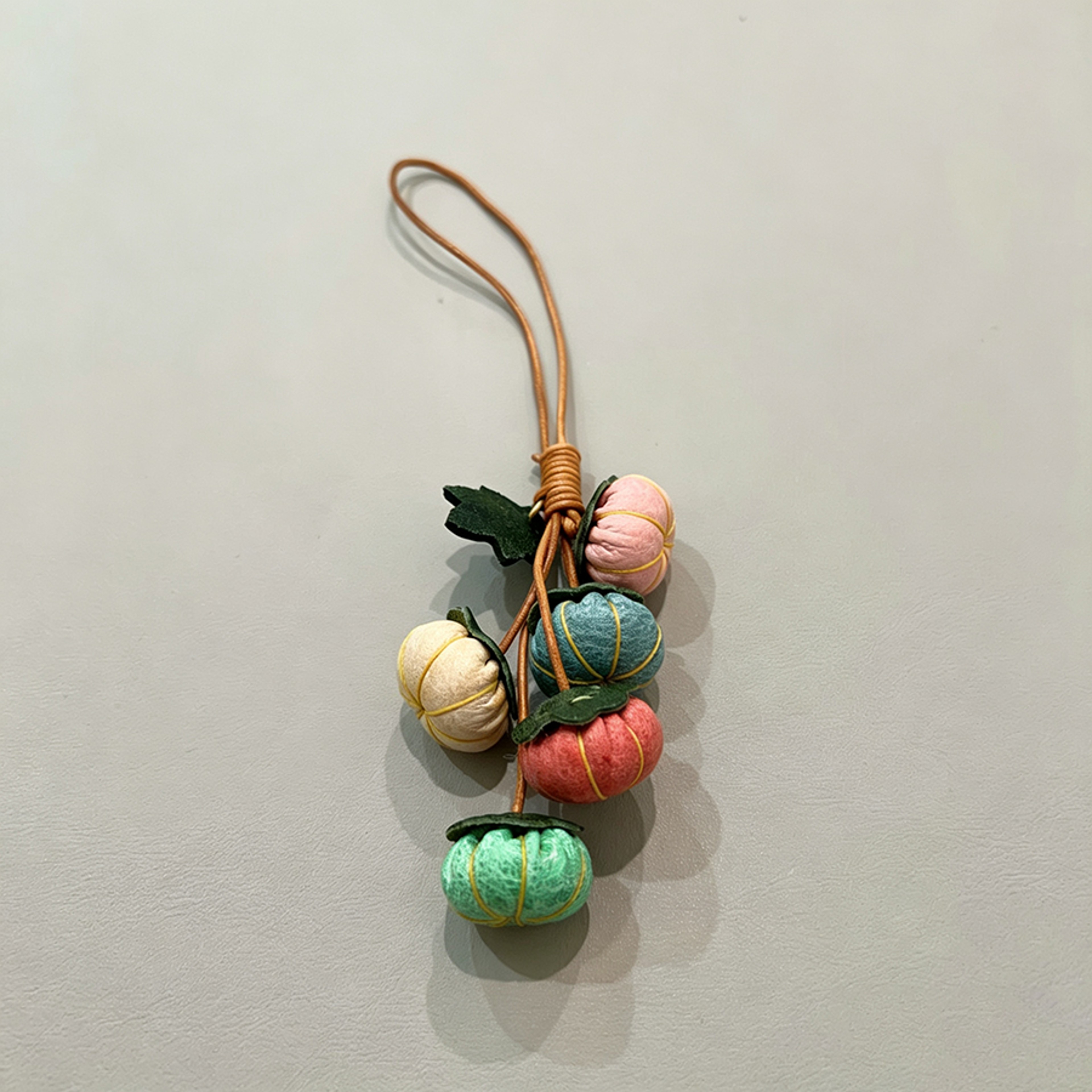 Handmade Pumpkin Leather Bag Charm Cute Cowhide Bag Accessory Keychain Gift 4