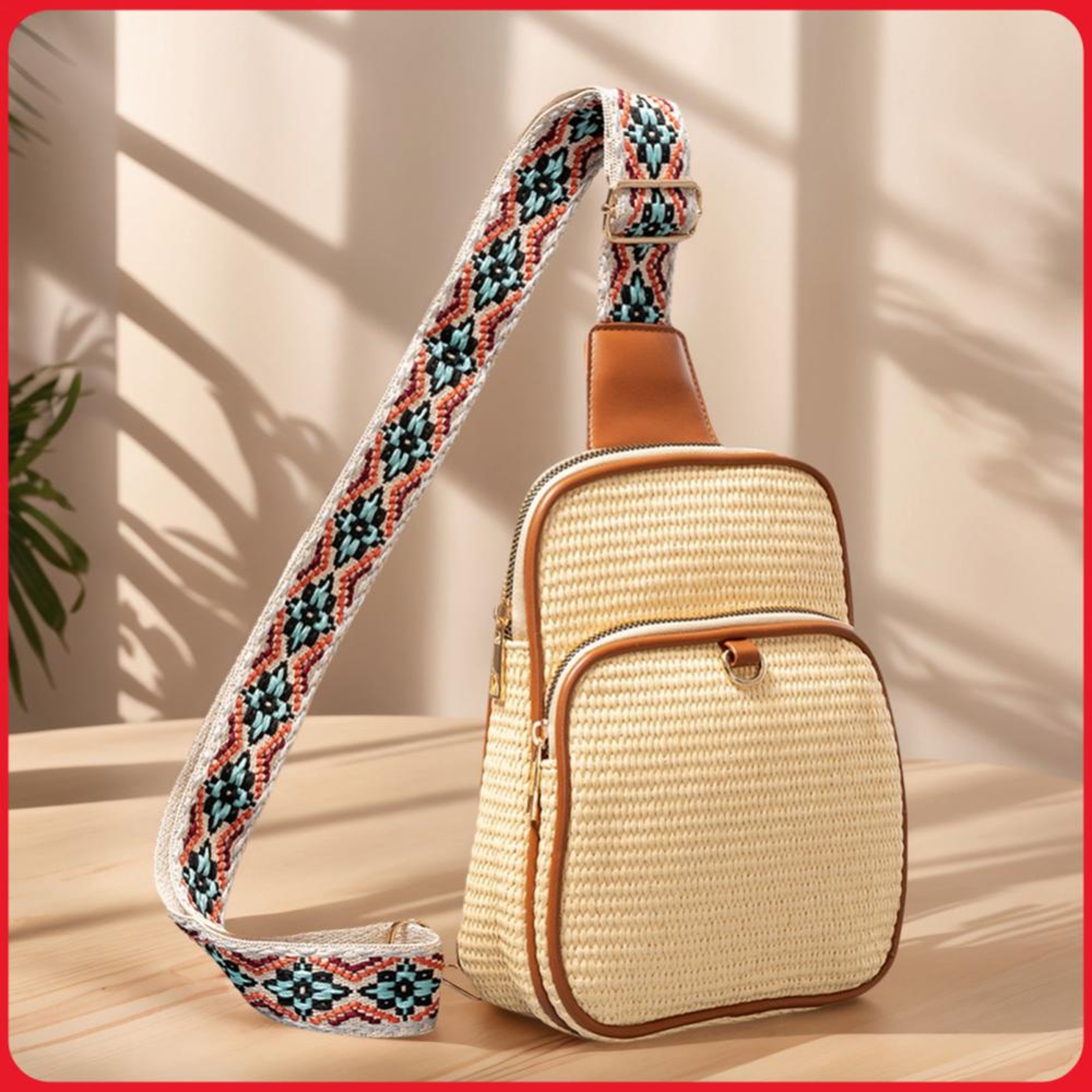 Straw Crossbody Bag For Women Girls Boho Fanny Pack With Adjustable Strap 0