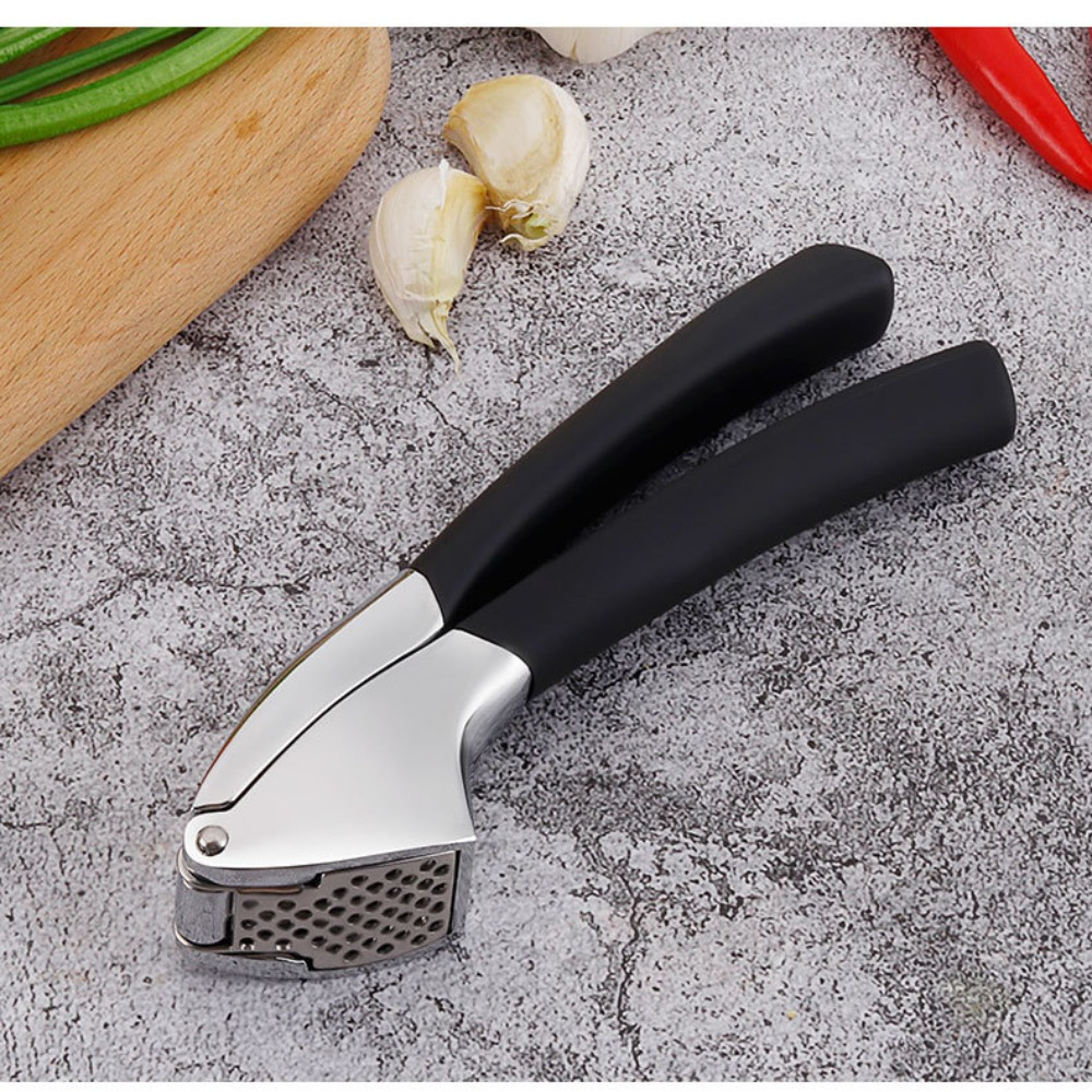 Stainless Steel Garlic Press Handheld Crusher with Ergonomic Non Slip Grip – view 1