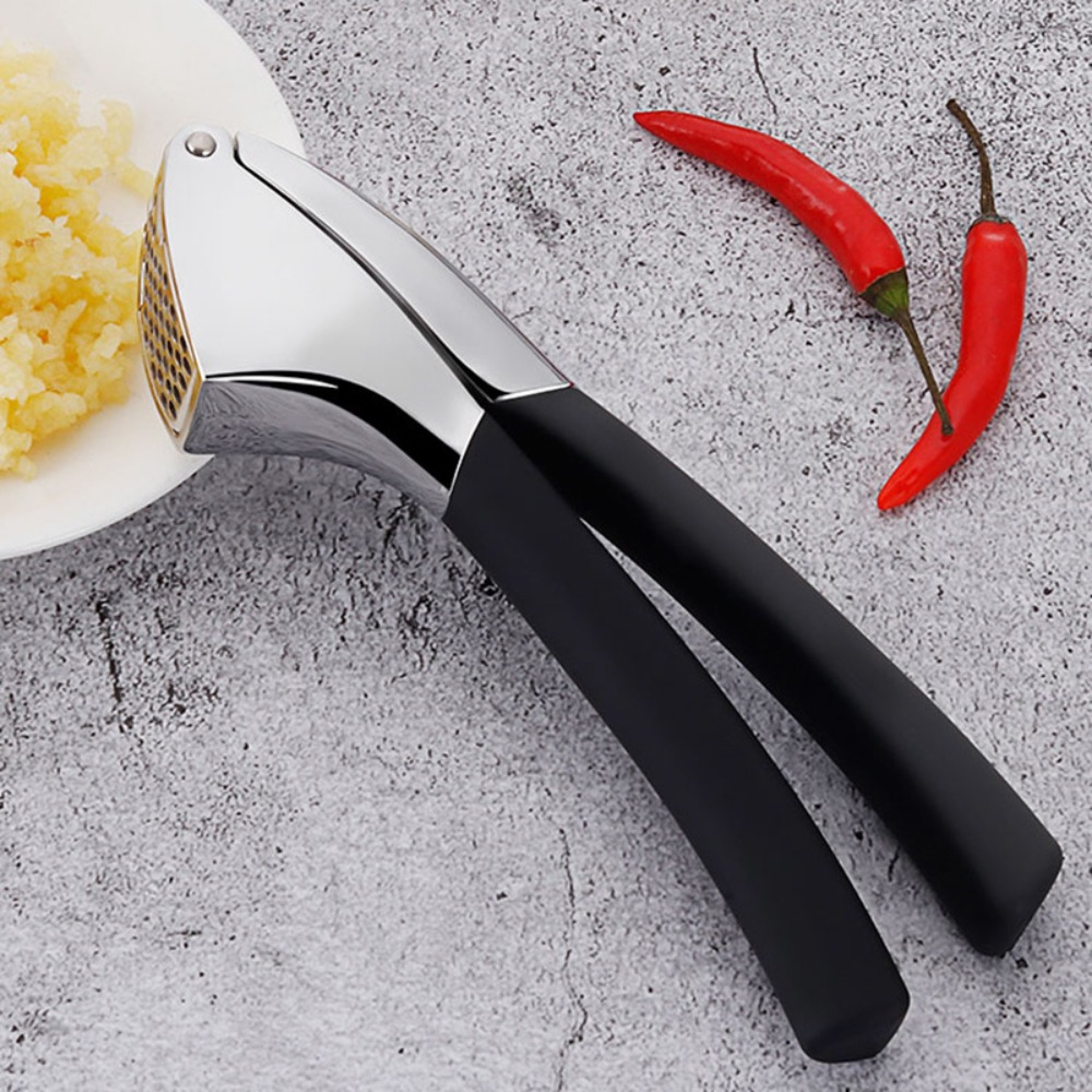 Stainless Steel Garlic Press Handheld Crusher with Ergonomic Non Slip Grip – view 4