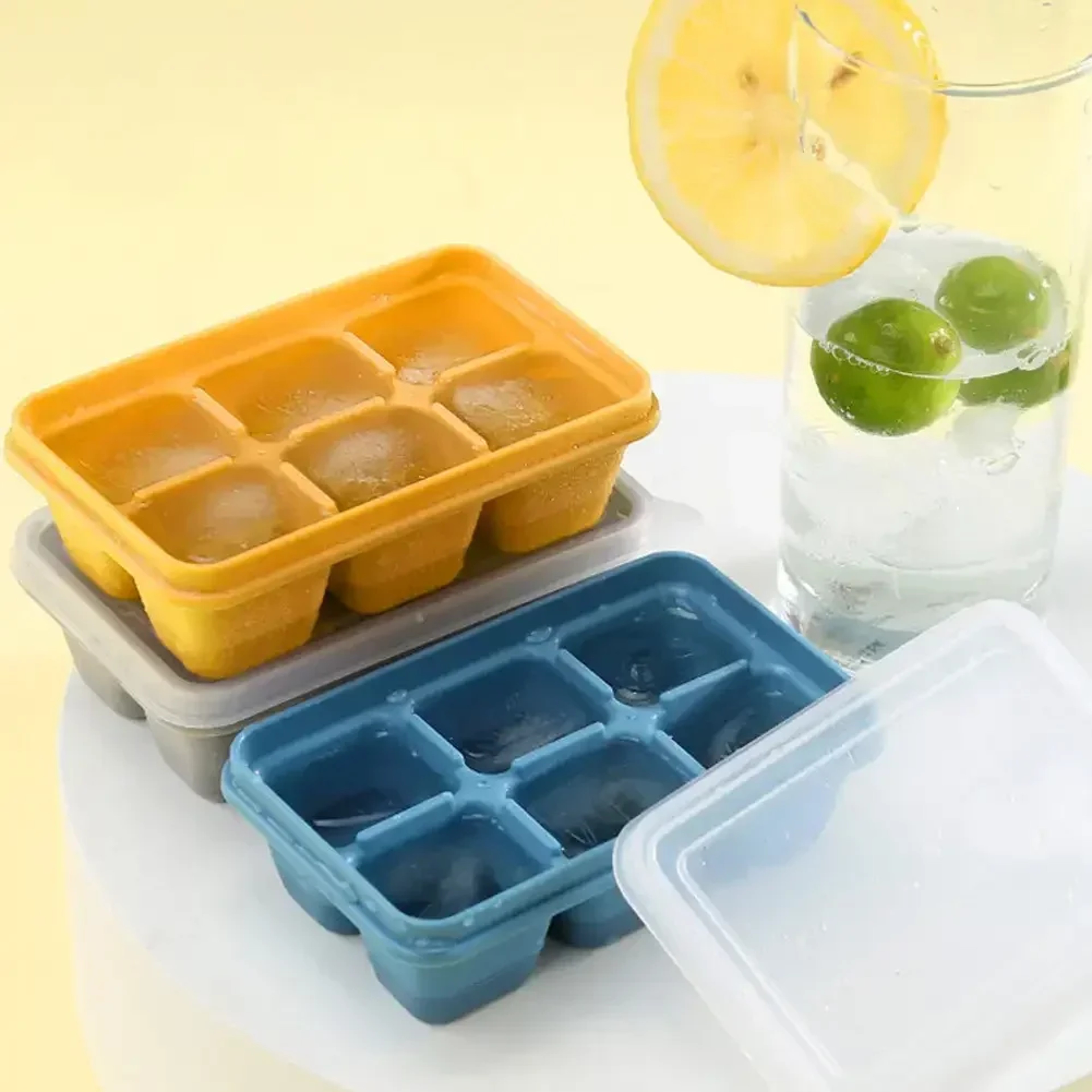 Grid Silicone Ice Cube Tray With Lid Soft Bottom Fruit Ice Maker For Drinks 0