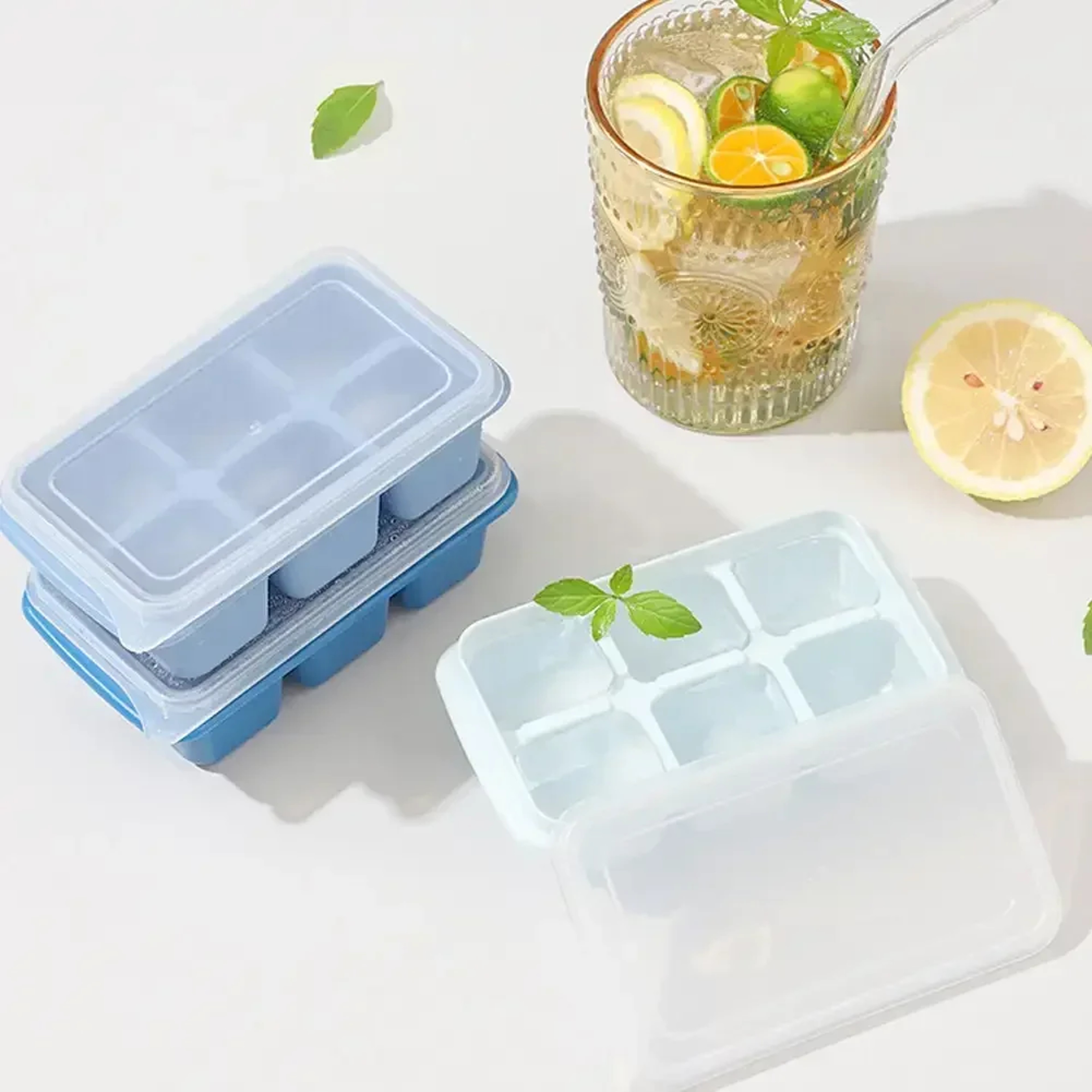 Grid Silicone Ice Cube Tray With Lid Soft Bottom Fruit Ice Maker For Drinks 4
