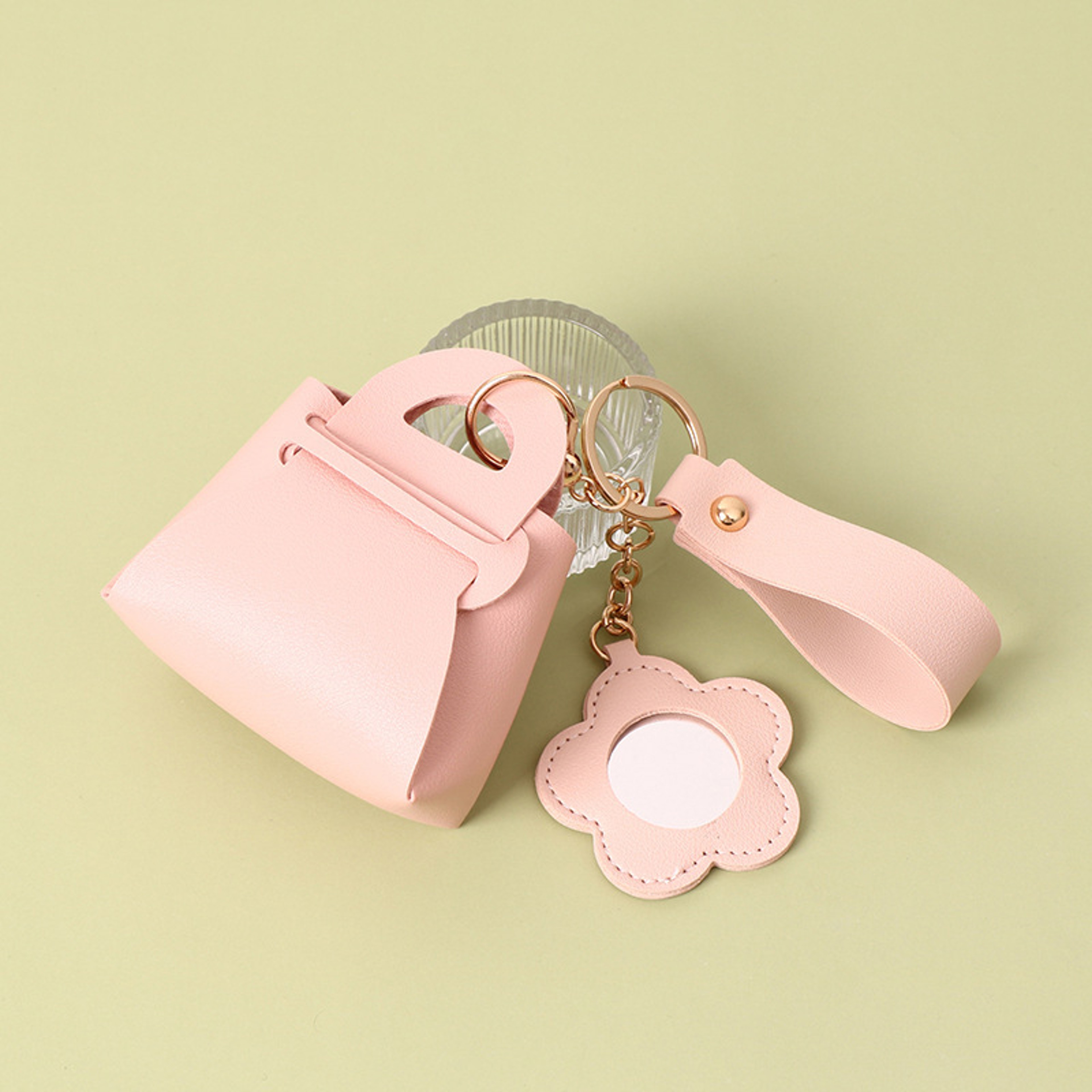 Women PU Leather Mini Clutch Keychain Bag With Mirror Cute Coin Purse Pendant 5