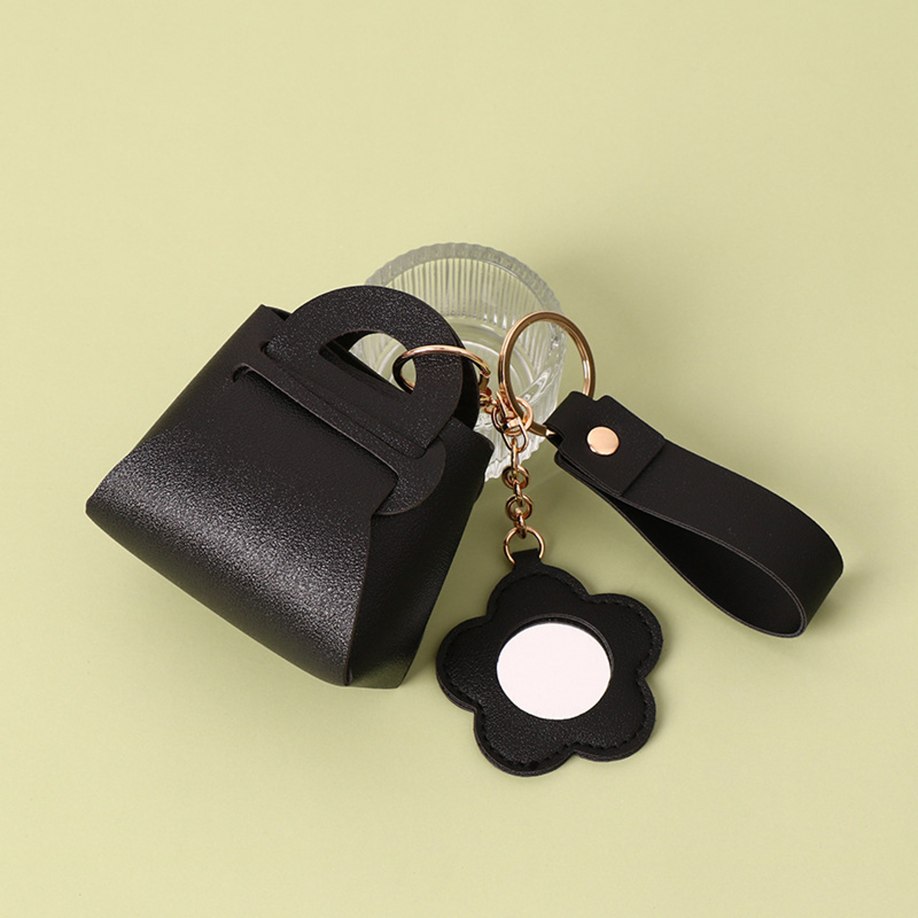 Women PU Leather Mini Clutch Keychain Bag With Mirror Cute Coin Purse Pendant 9