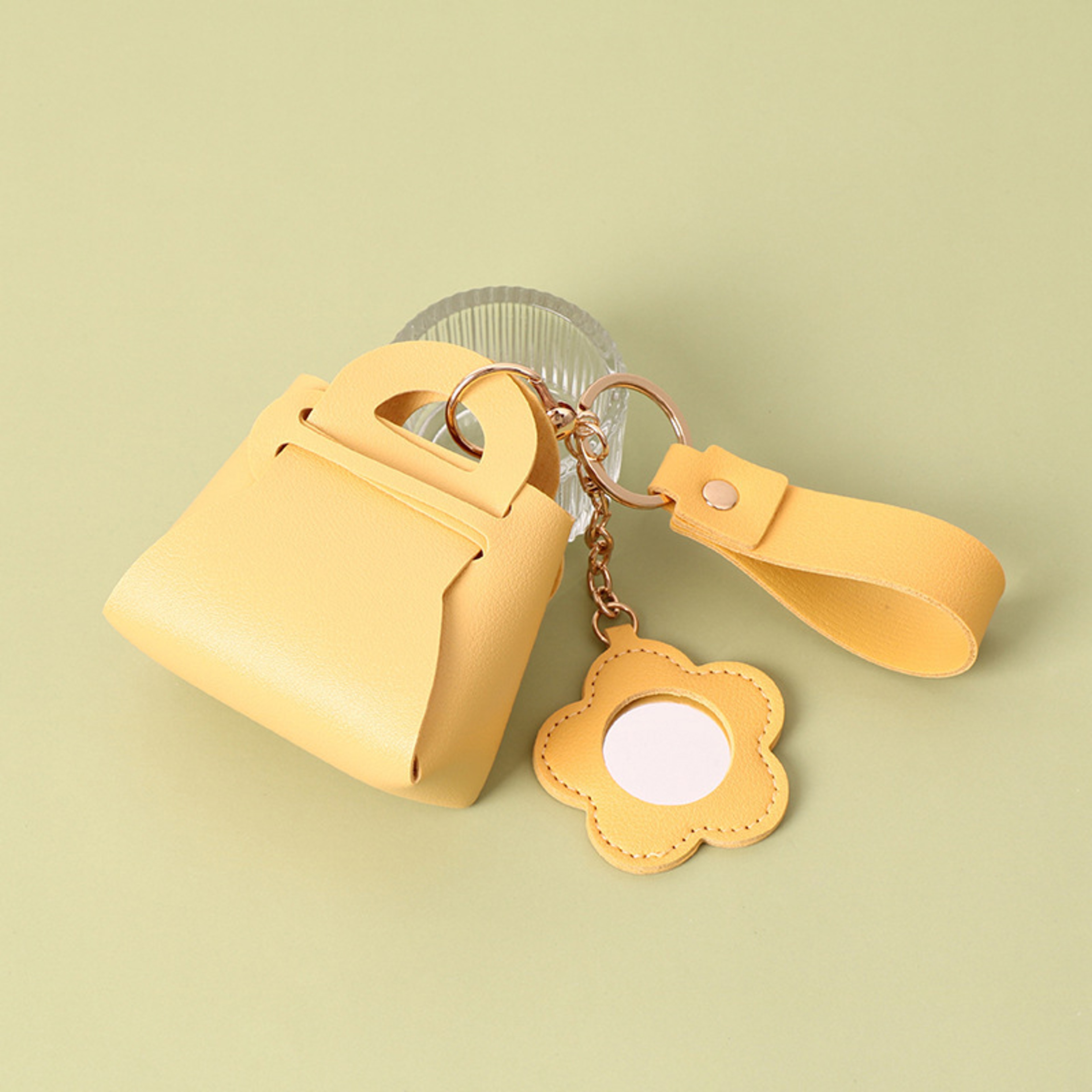 Women PU Leather Mini Clutch Keychain Bag With Mirror Cute Coin Purse Pendant 11