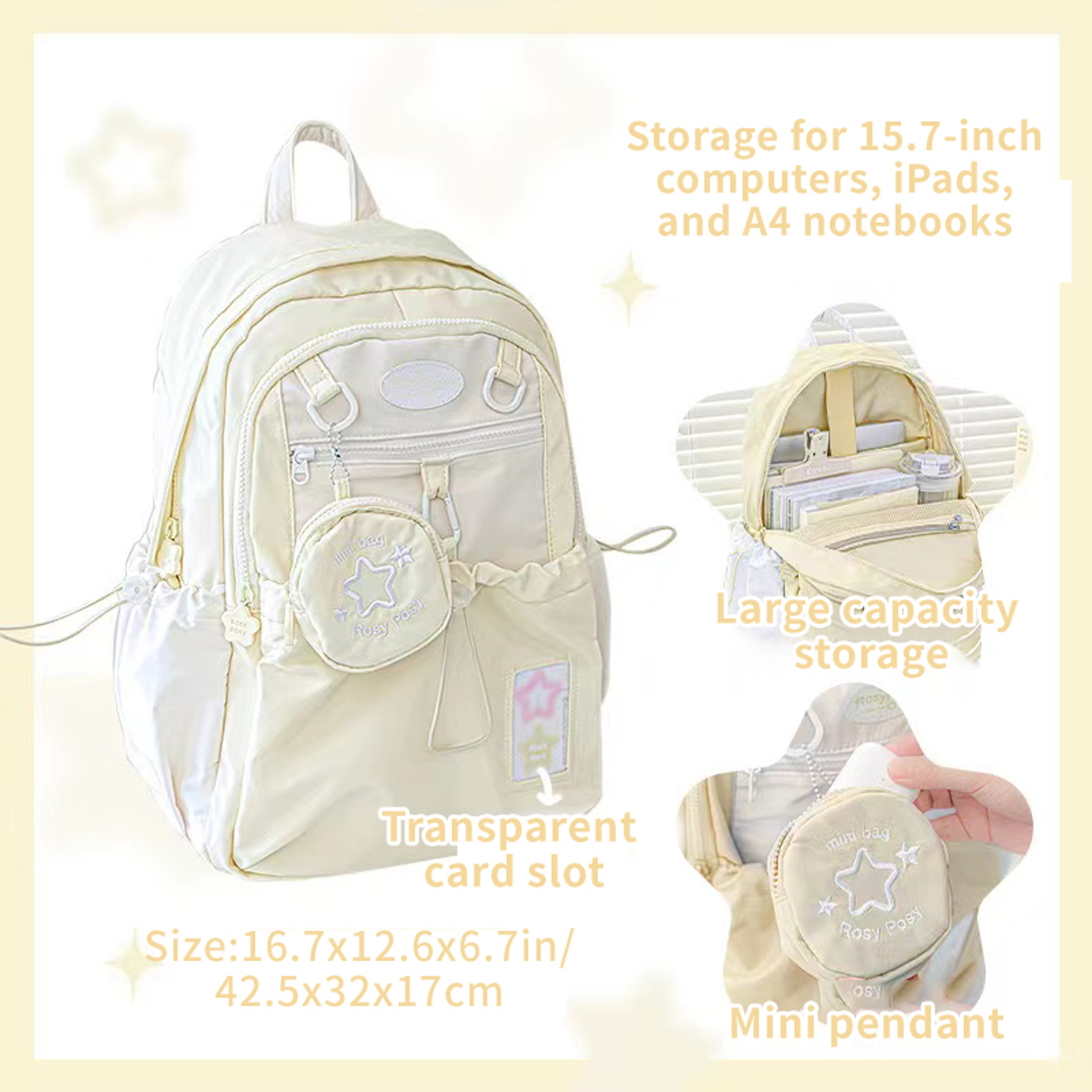 Cream Style Student Backpack Cute Lightweight Large Capacity School Bag – view 8