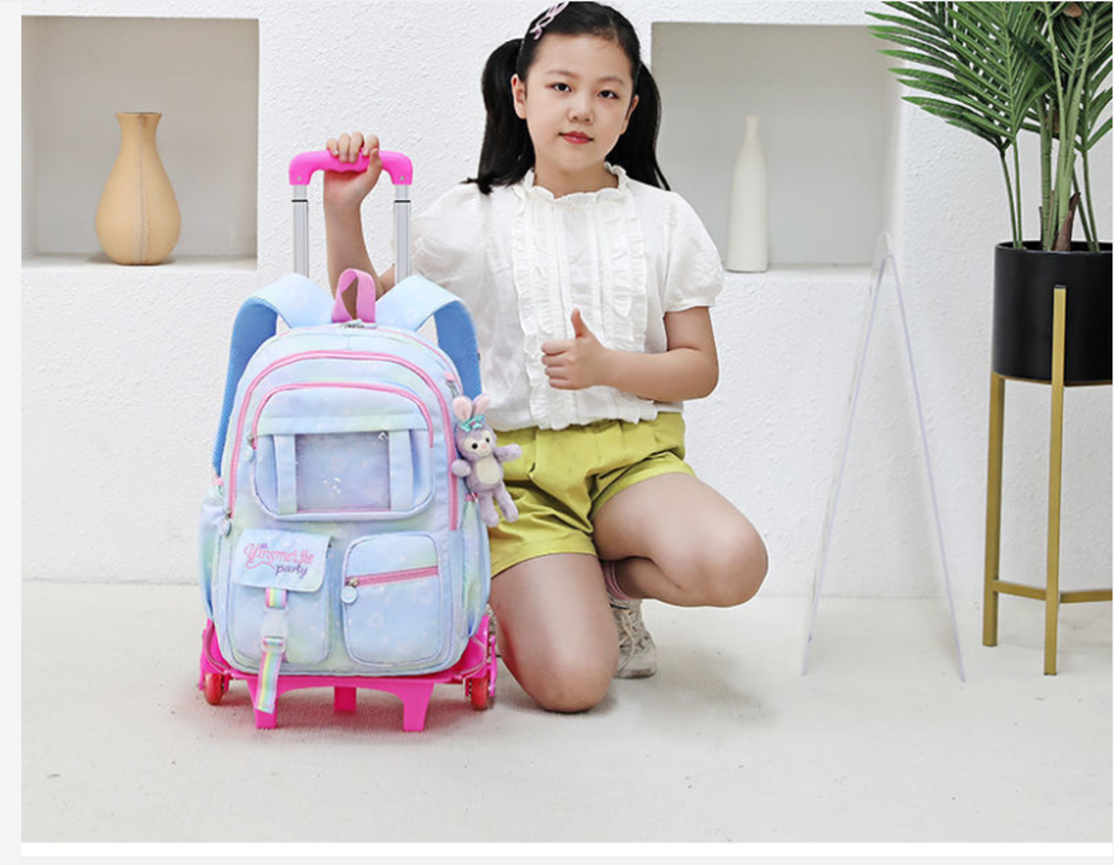 Cute Rolling Backpack For Girls Kids Wheeled School Trolley Bag 3