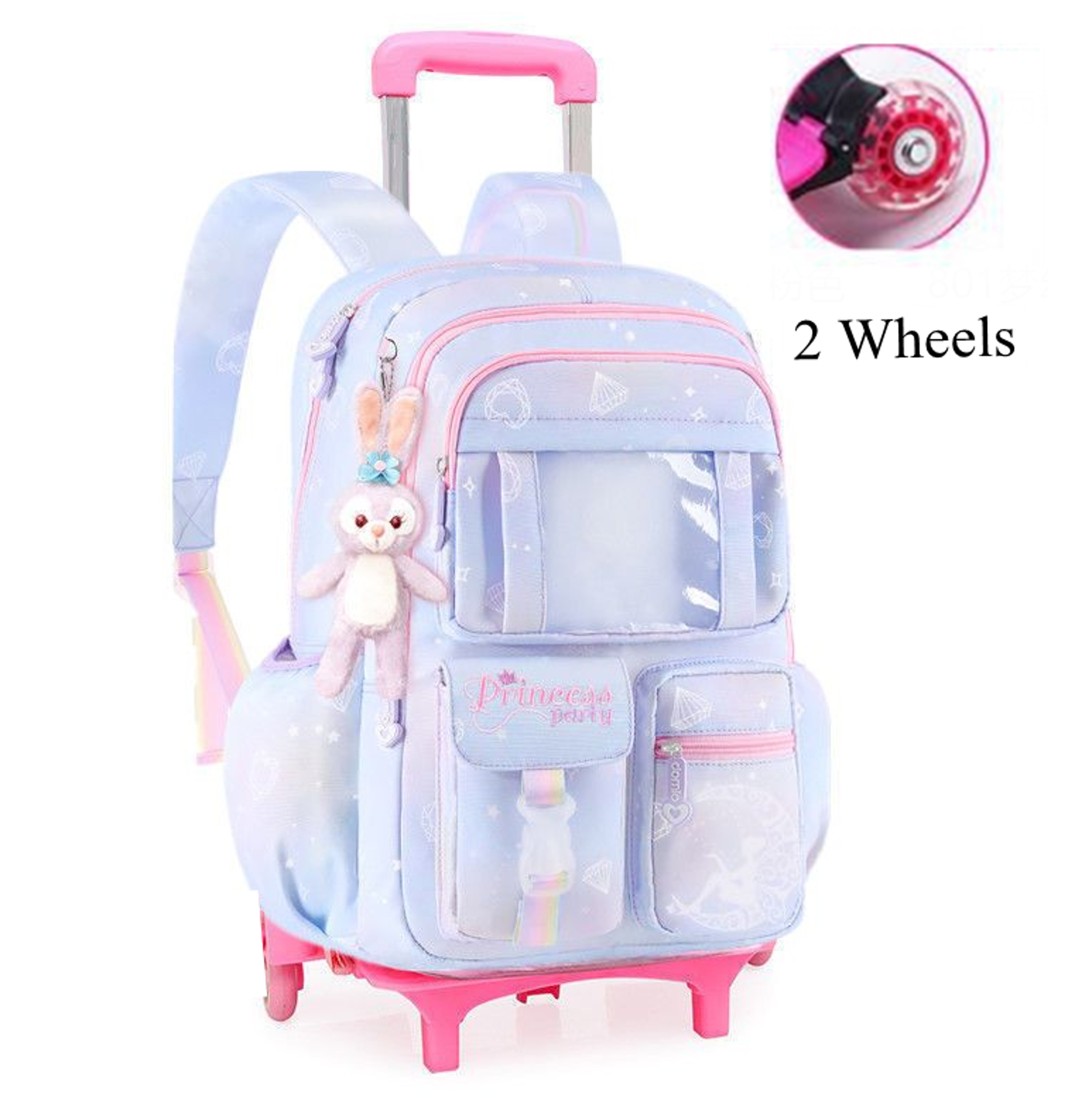 Cute Rolling Backpack For Girls Kids Wheeled School Trolley Bag 7