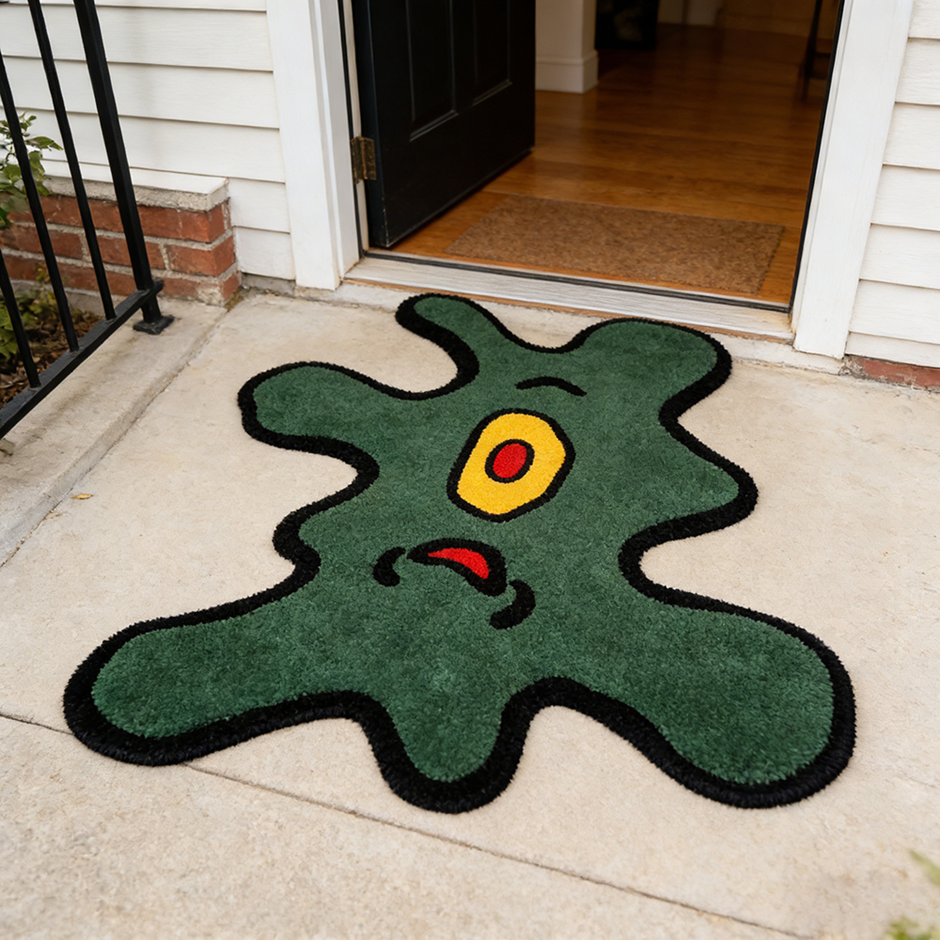 Green One Eyed Monster Rug Soft Washable Irregular Shaped Rug For Bedroom And Living Room 1