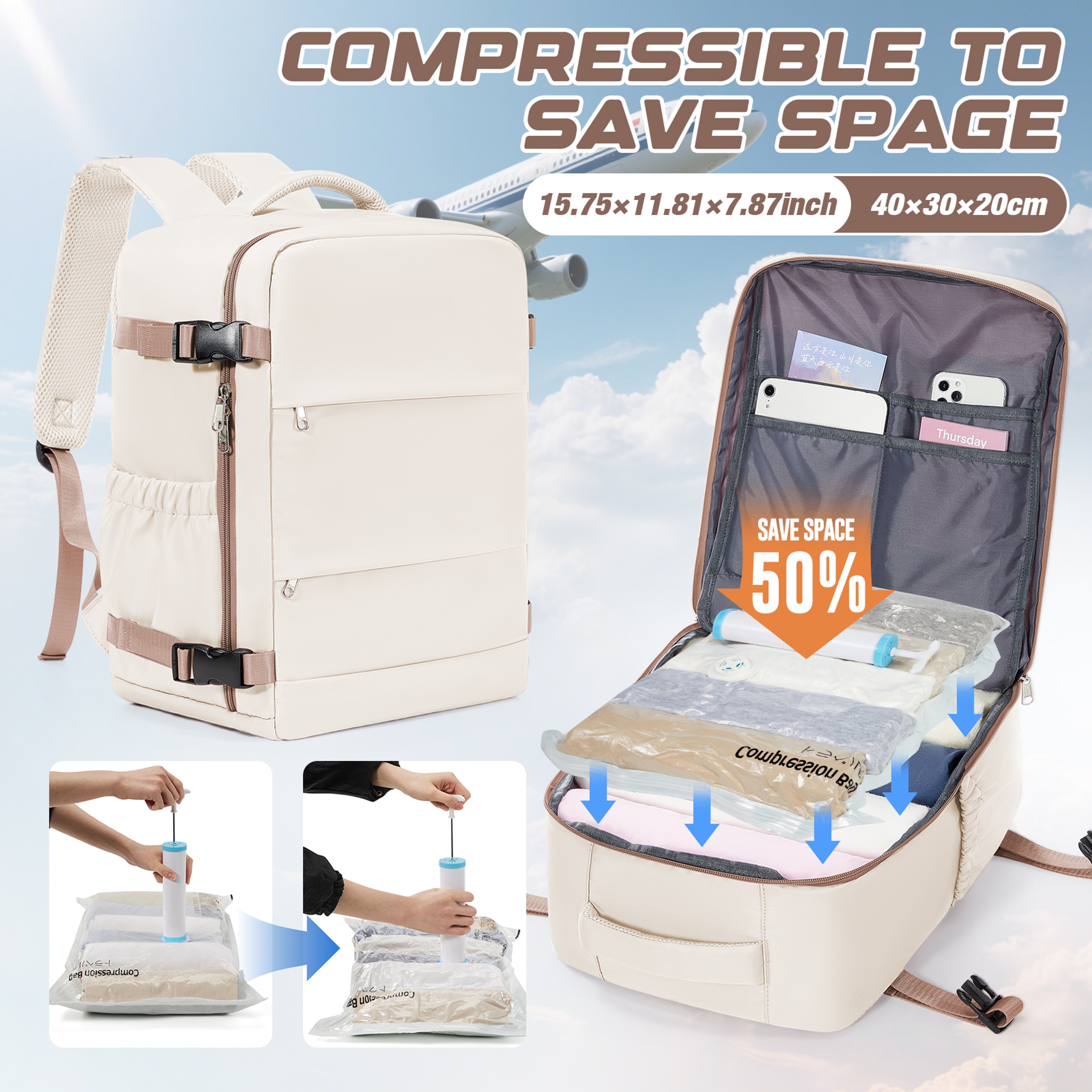 Vacuum Compression Backpack Cabin Luggage Travel Storage Bag 7
