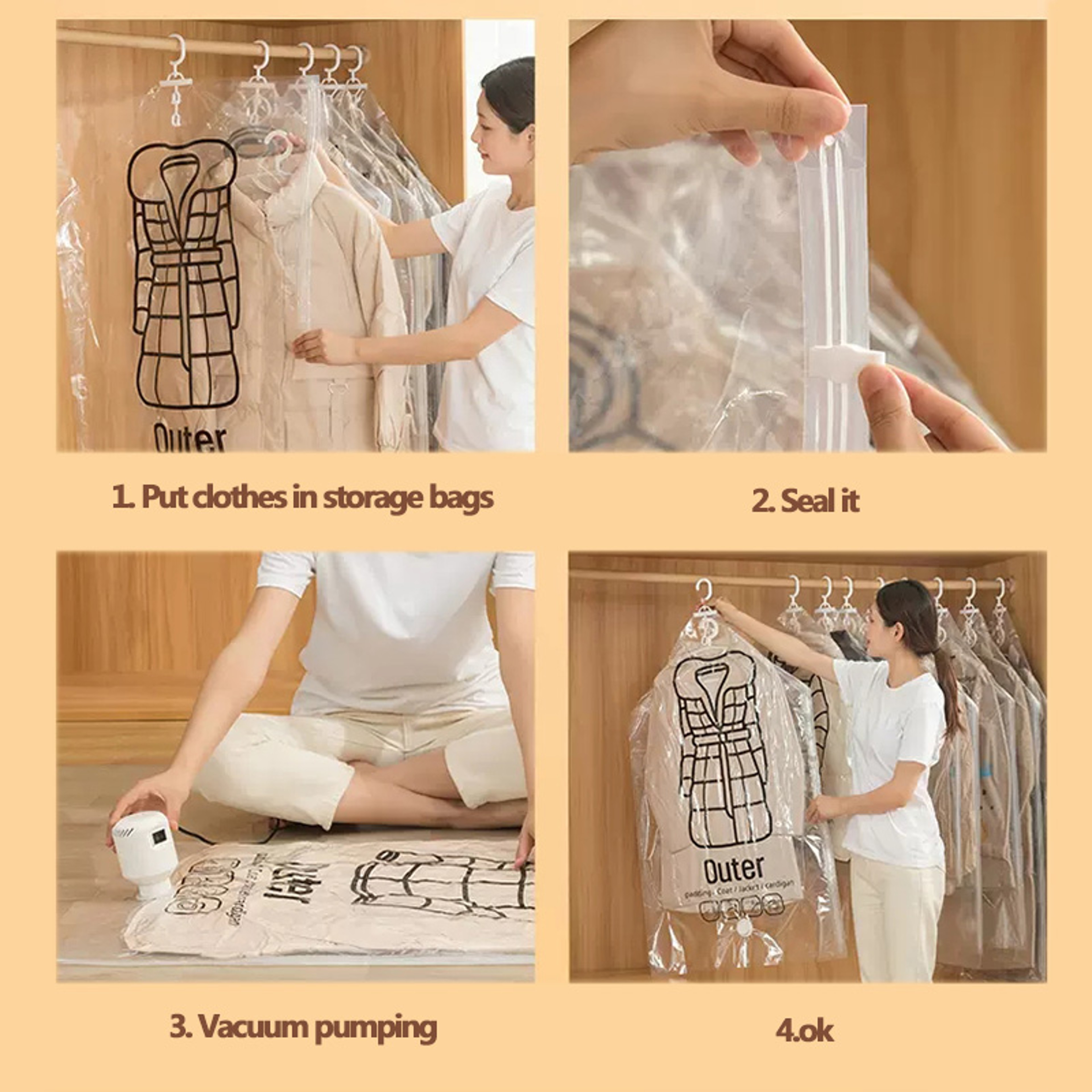 Hanging Vacuum Storage Bags Space Saving Clothes Compression Covers For Closet Organization 3