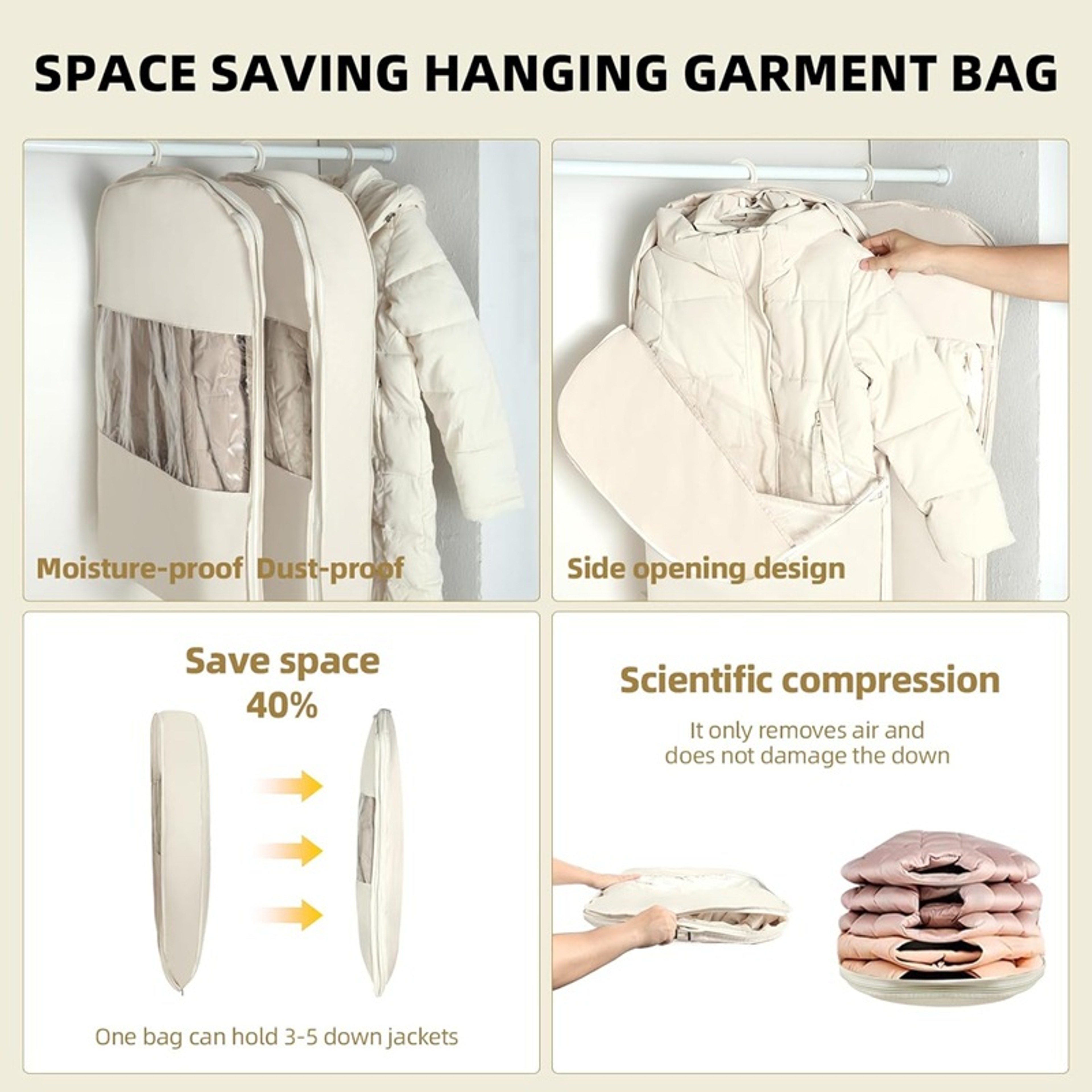 Down Jacket Compression Storage Bag Hanging Wardrobe Organizer Space Saving Clothes Cover 3
