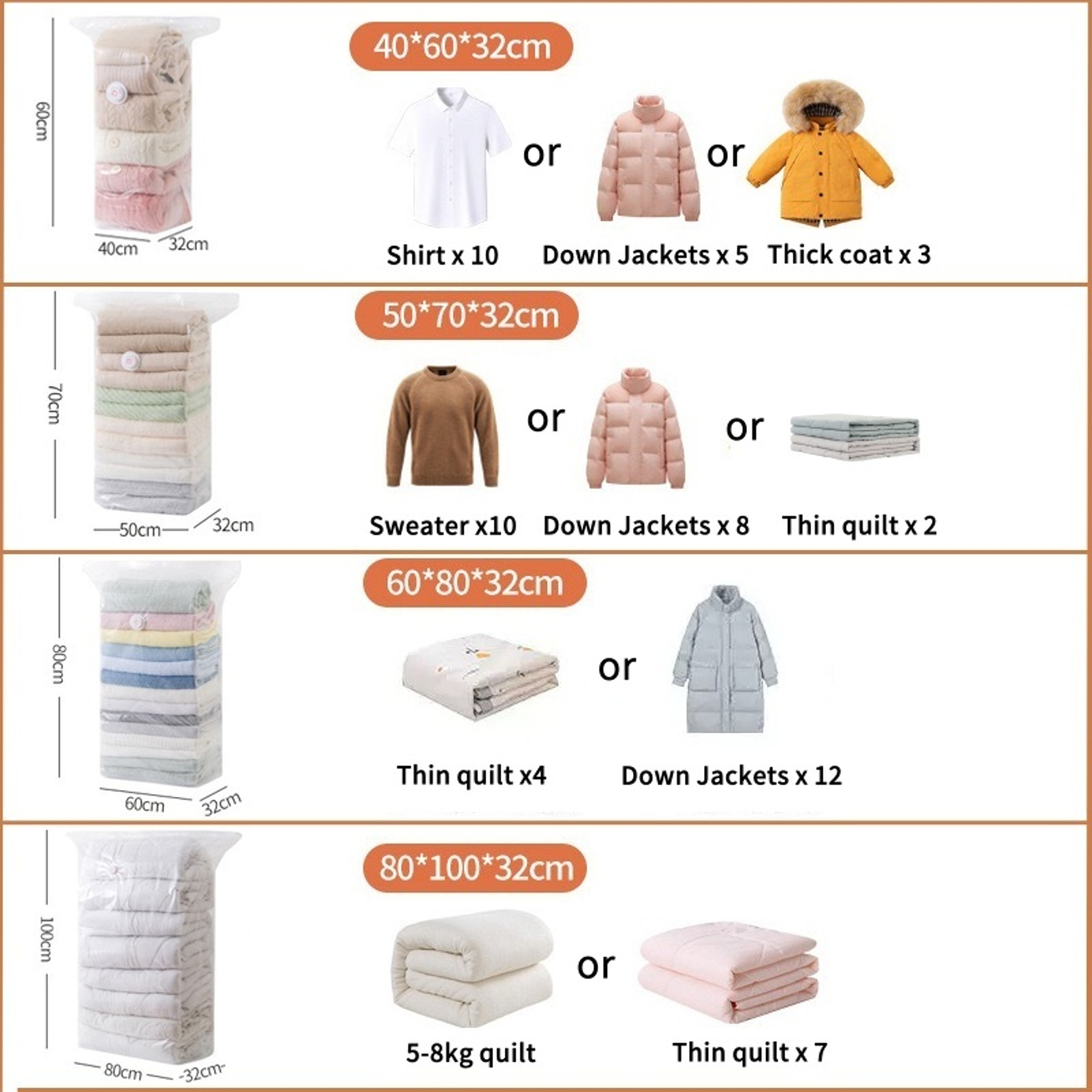 Large Vacuum Storage Bags Space Saver Compression Bags For Clothes Blankets Travel 5