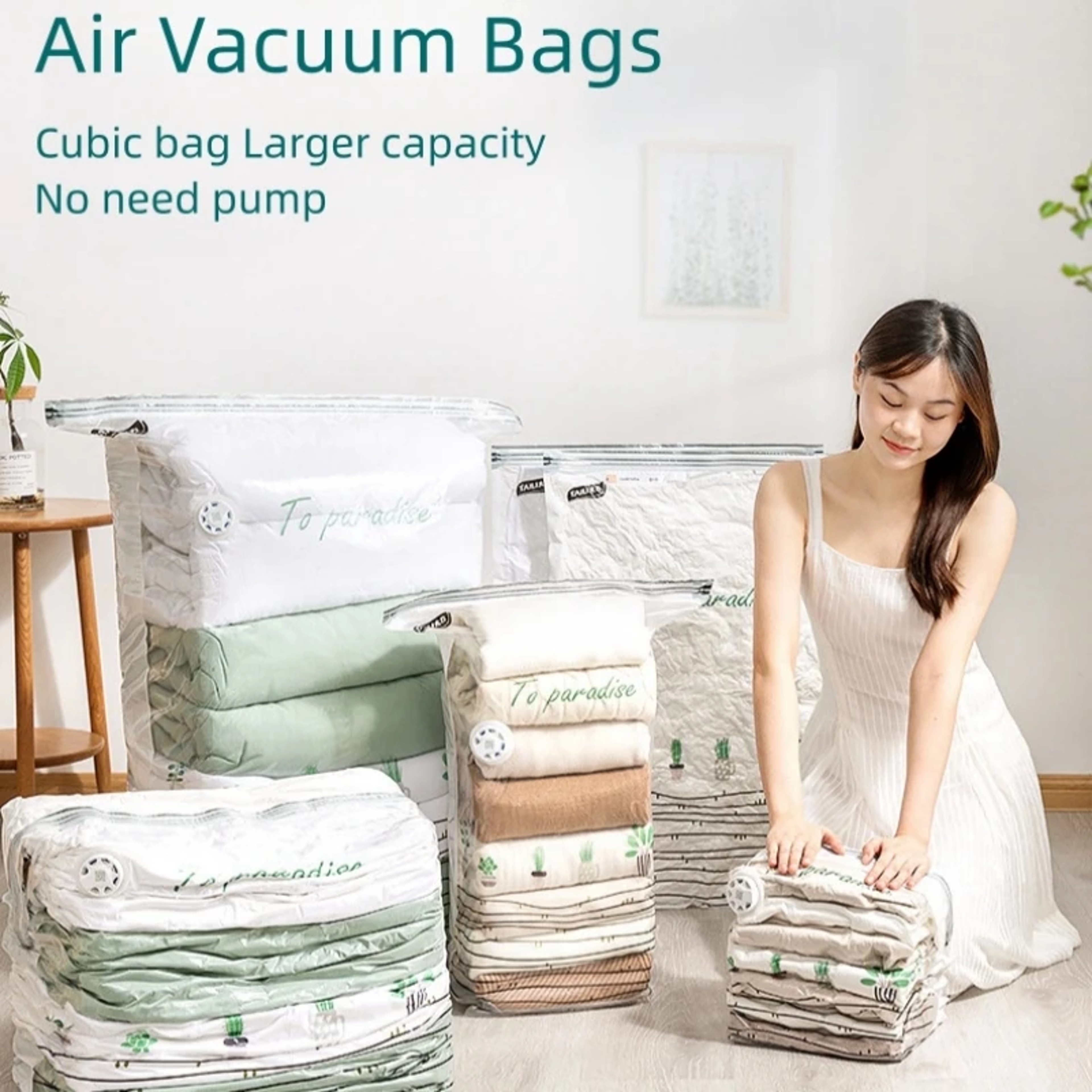 No Pump Vacuum Storage Bags Large Compression Space Saver Bags For Clothes Blankets Travel 1