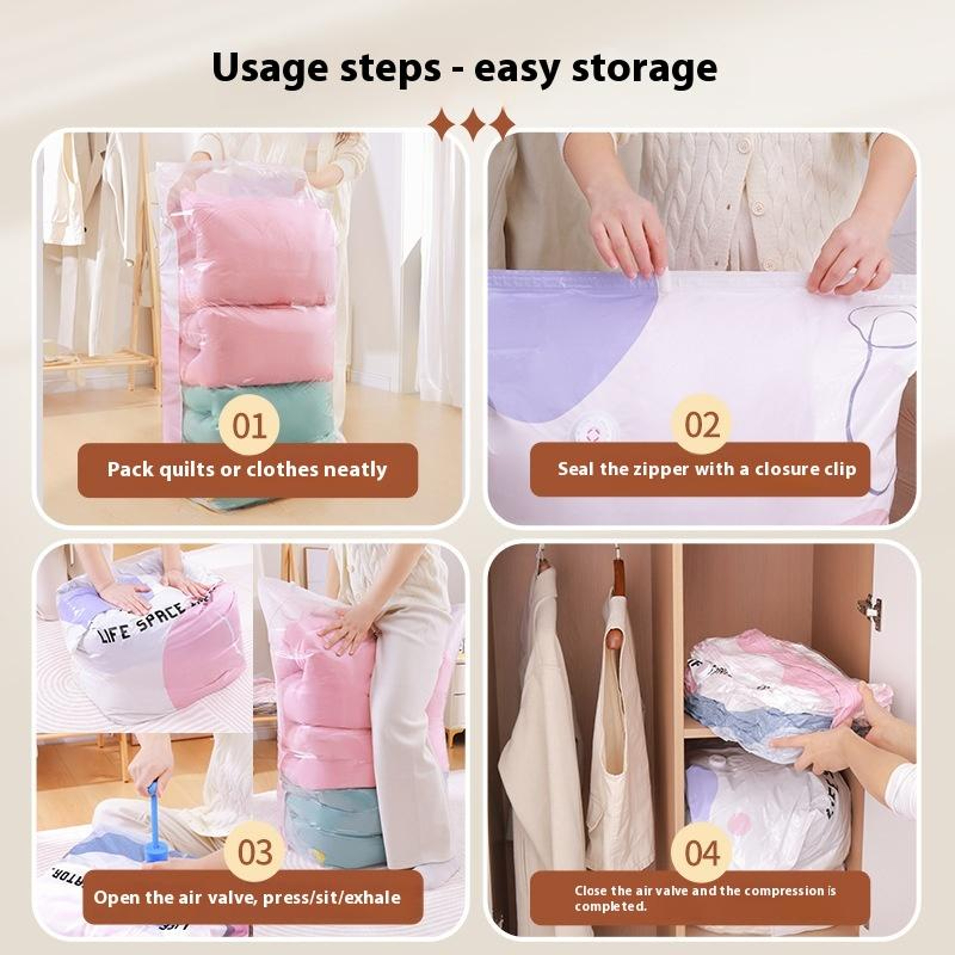 Large No Pump Vacuum Storage Bags Space Saving Clothes Compression Bag 3