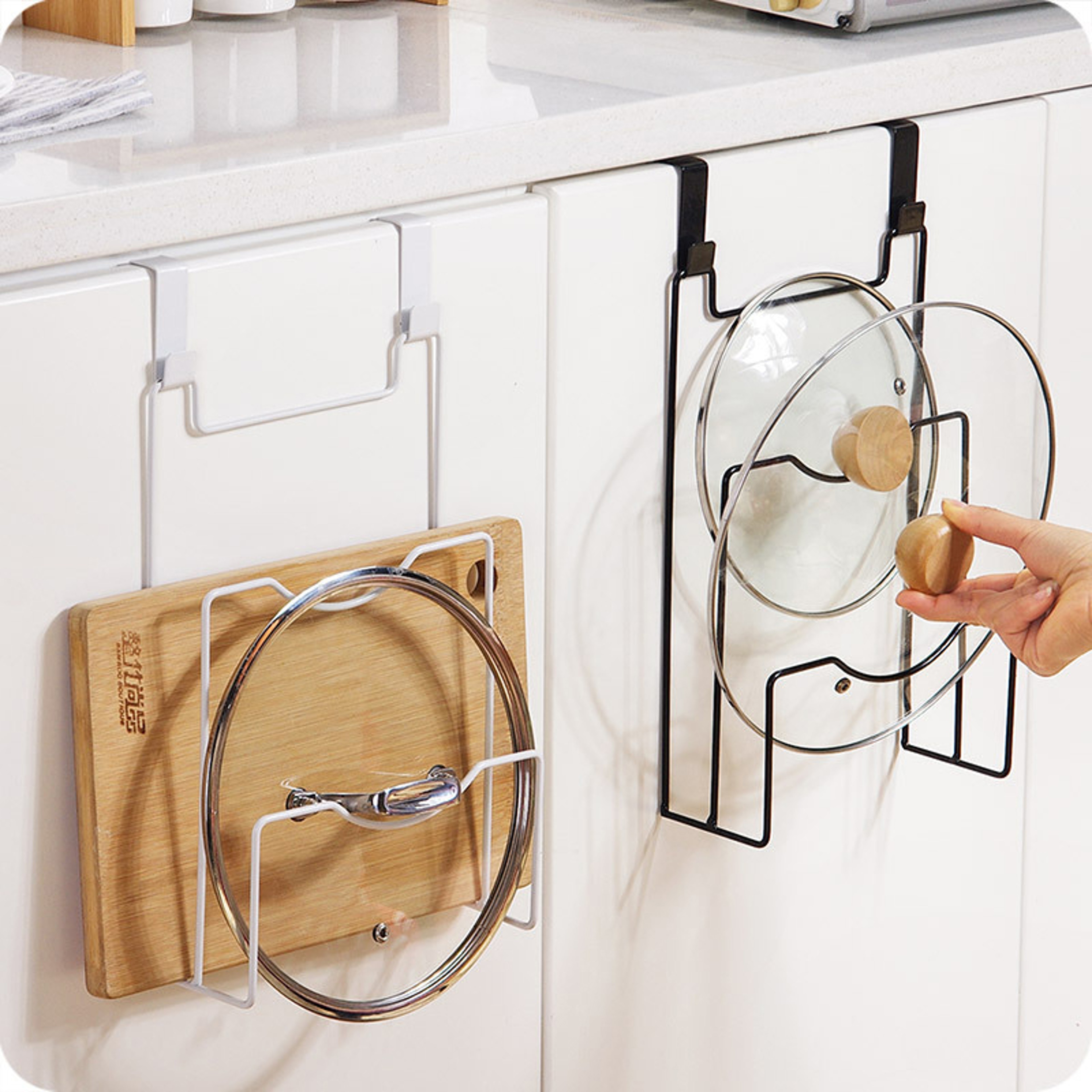 Hanging Pot Lid Rack Kitchen Organizer For Cupboard Door Storage 1