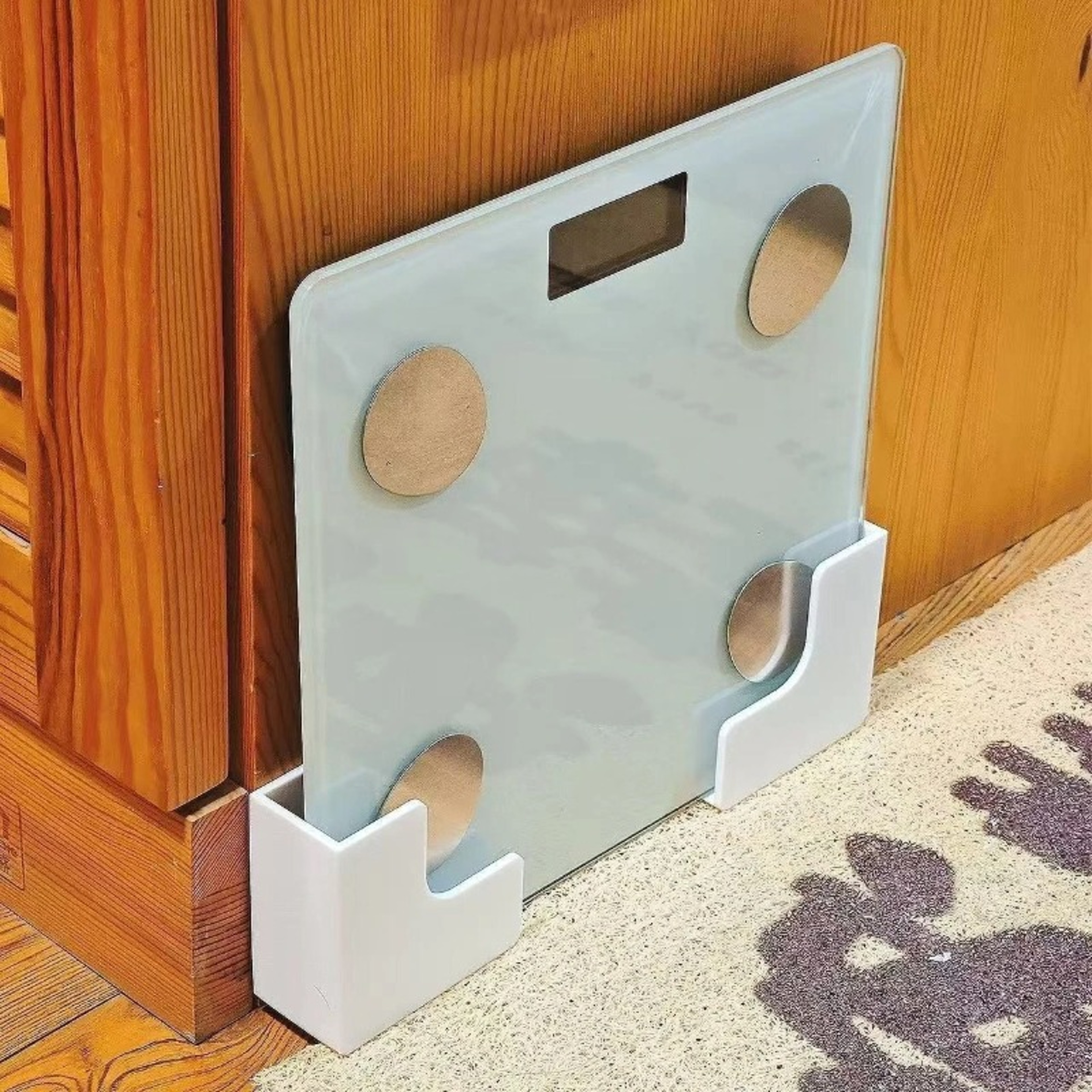 No Drill Wall Shelf Bathroom Storage Rack With Adhesive Weight Scale Holder 1