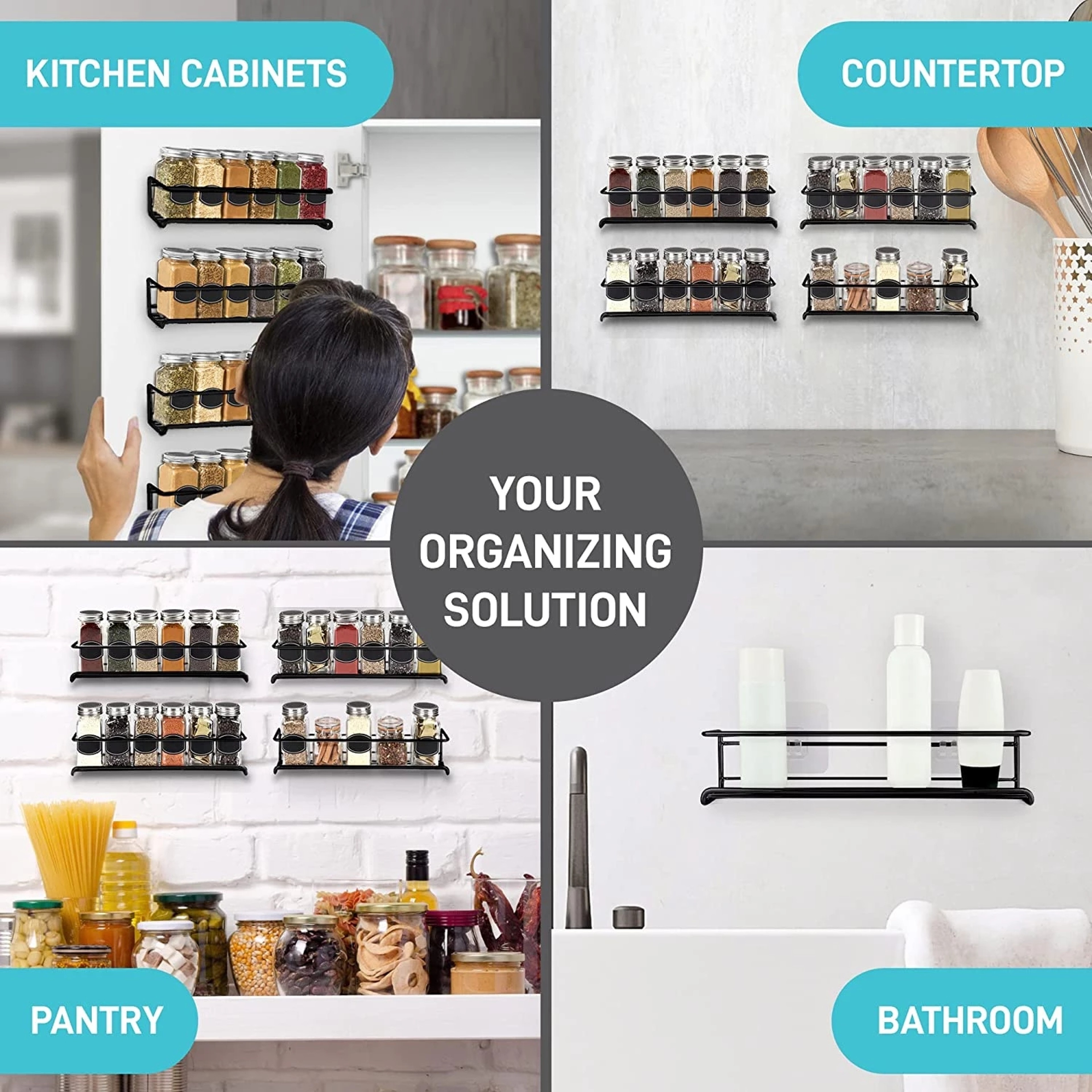 Wall Mount Spice Rack Organizer Space Saving Metal Kitchen Storage Shelf 2