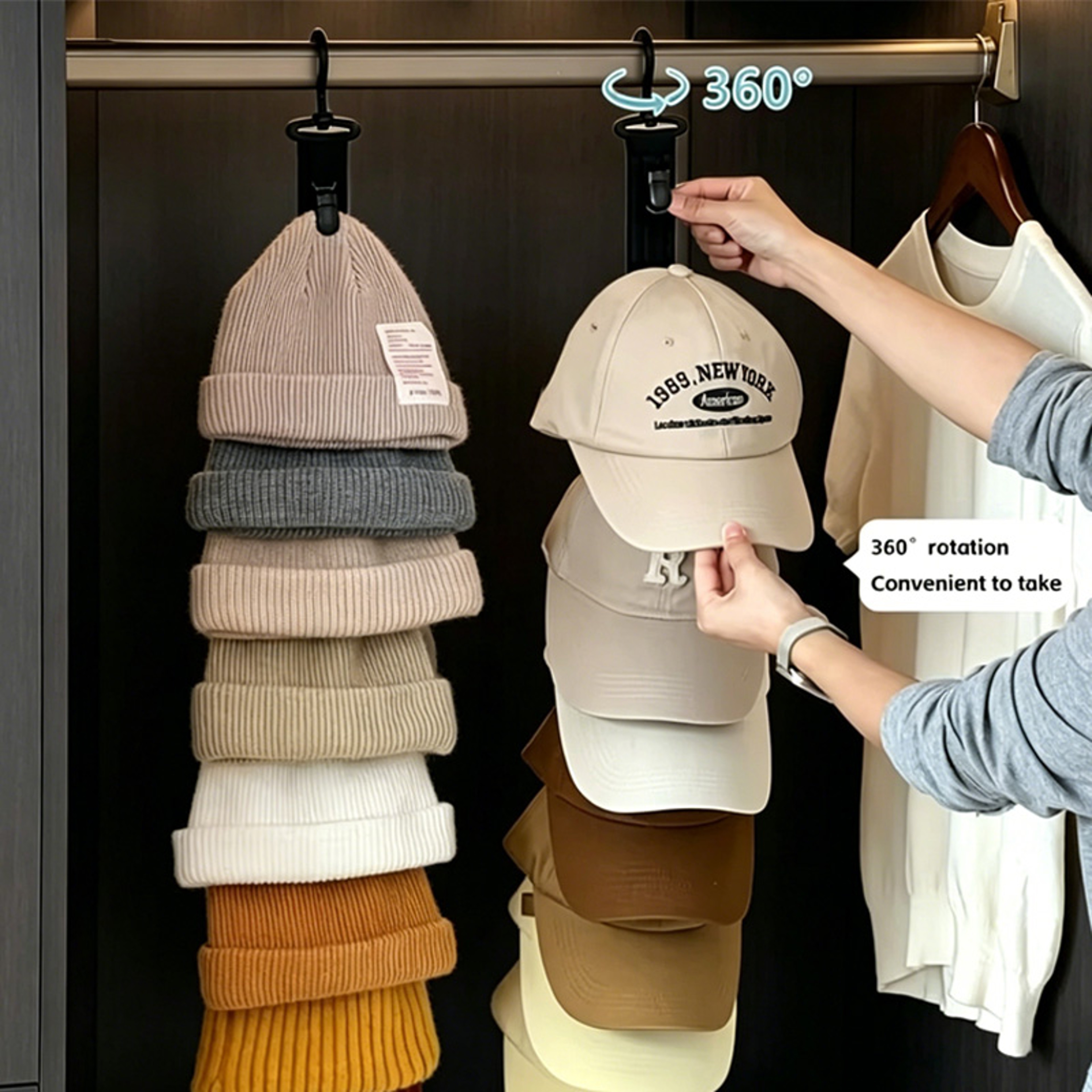 Wardrobe Hat Rack Hanging Rope Hat Storage Clips For Closet Door And Bedroom 1