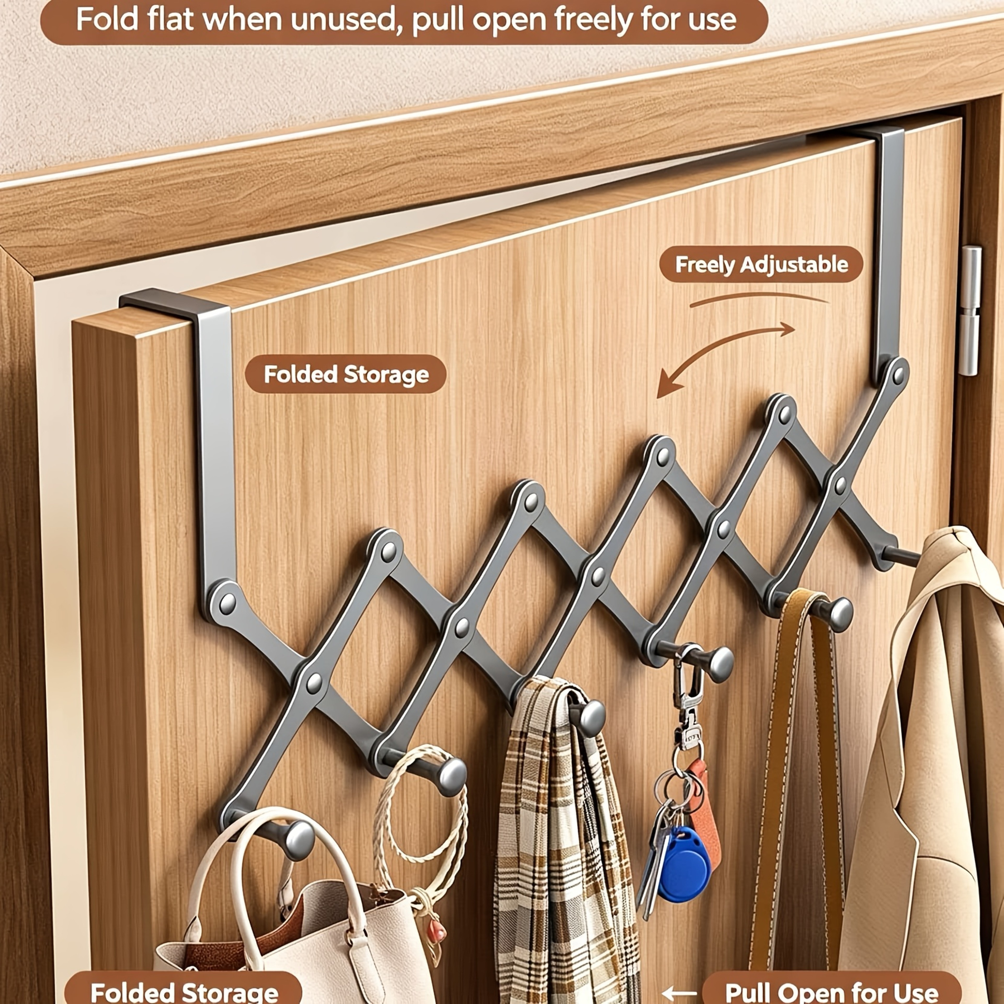 Retractable Over The Door Hanger No Drill Adjustable Space Saving Organizer 1