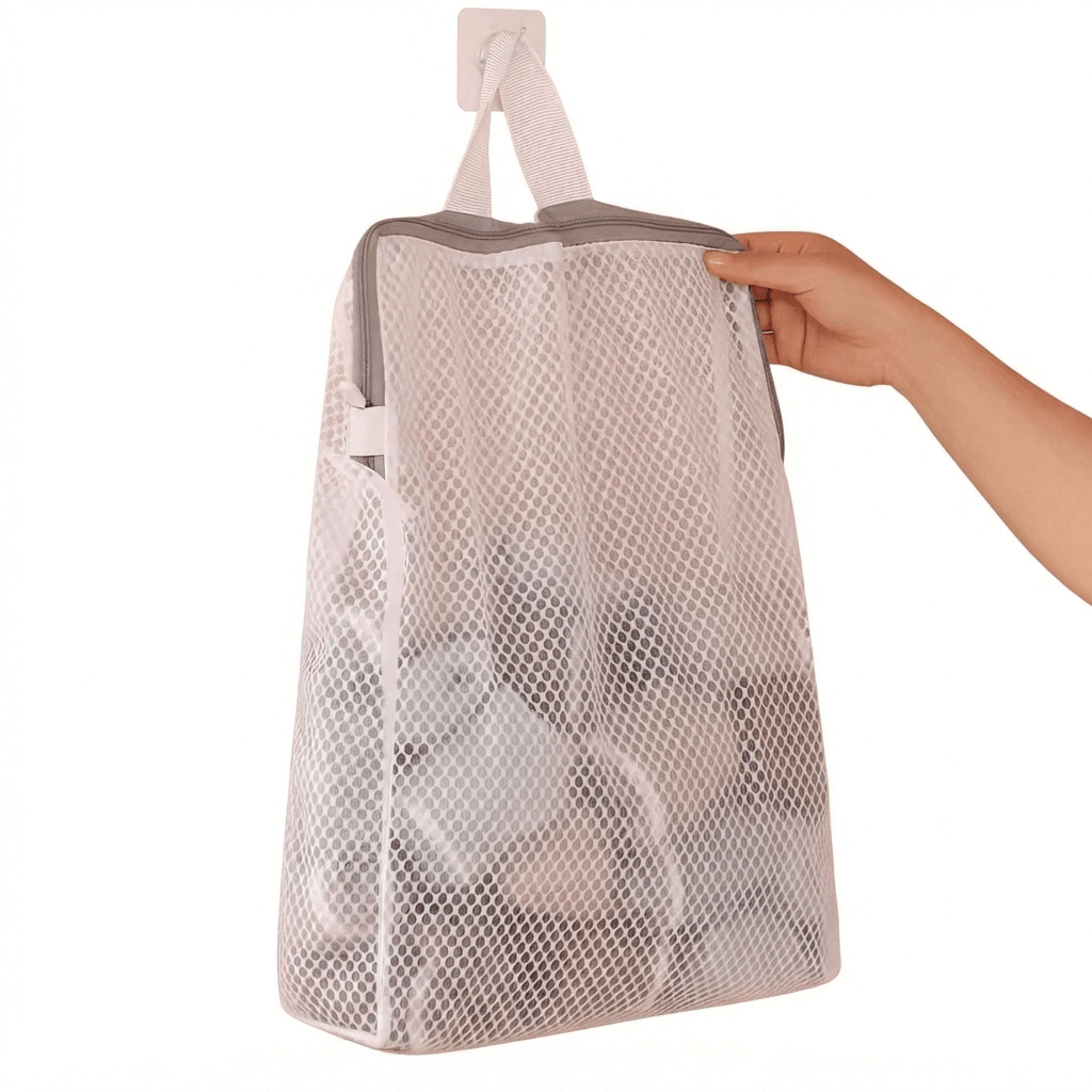 Honeycomb Mesh Laundry Bag Wall Mounted Clothes Storage Organizer With Zipper 0