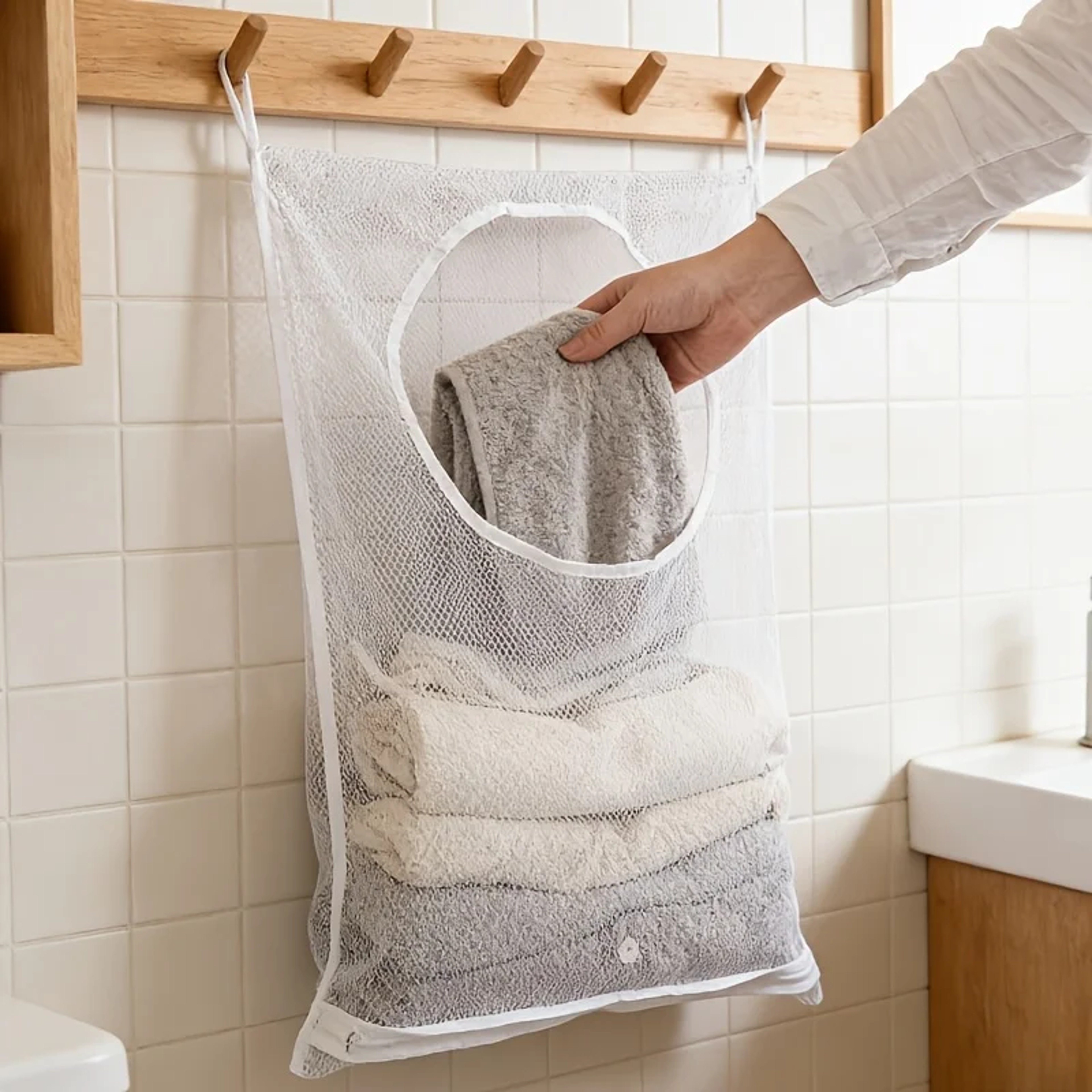 Wall Mounted Laundry Basket Hanging Storage Bag For Bathroom Dorm Home Organization 5