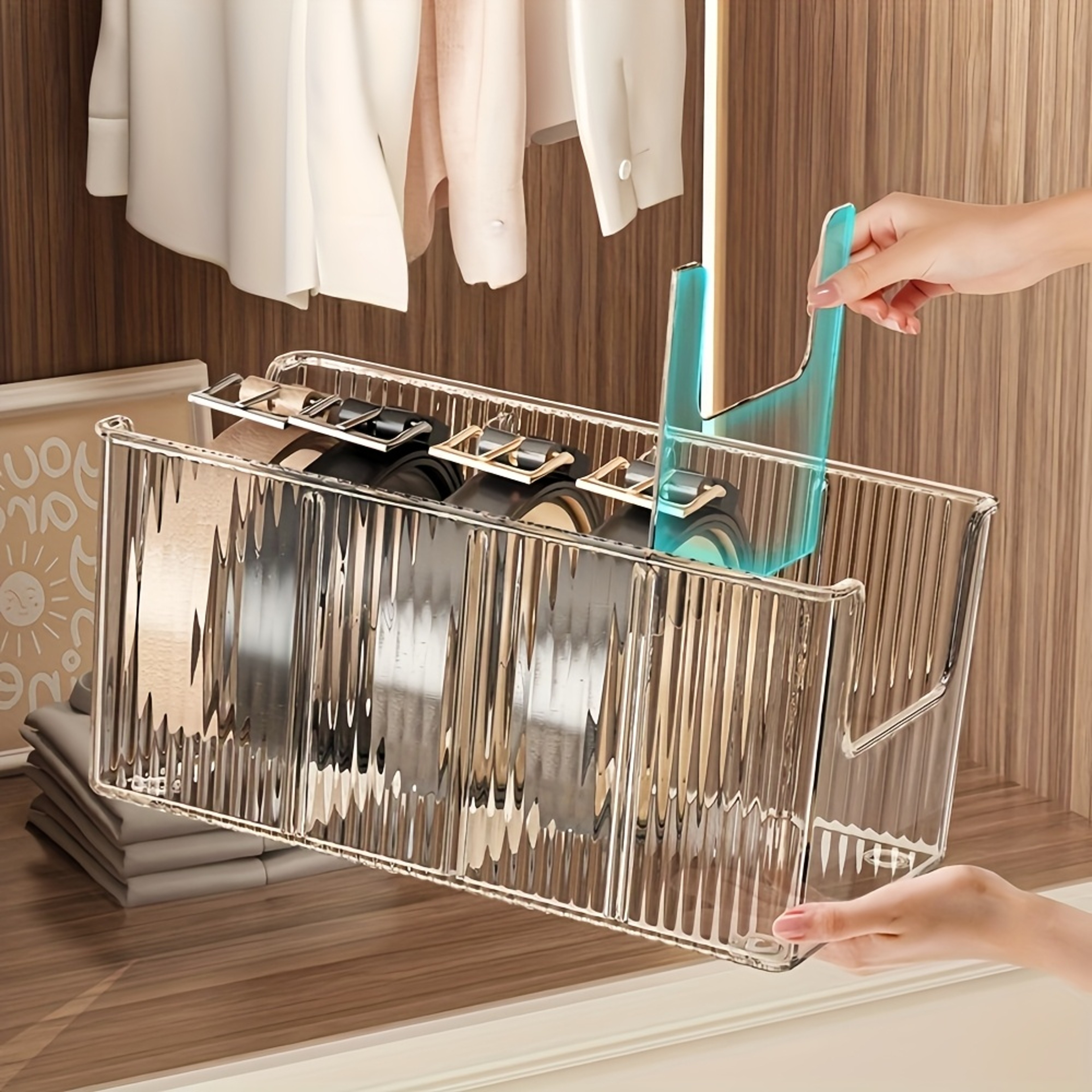 Transparent Hanging Belt Organizer Large Capacity Wardrobe Storage Shelf 4