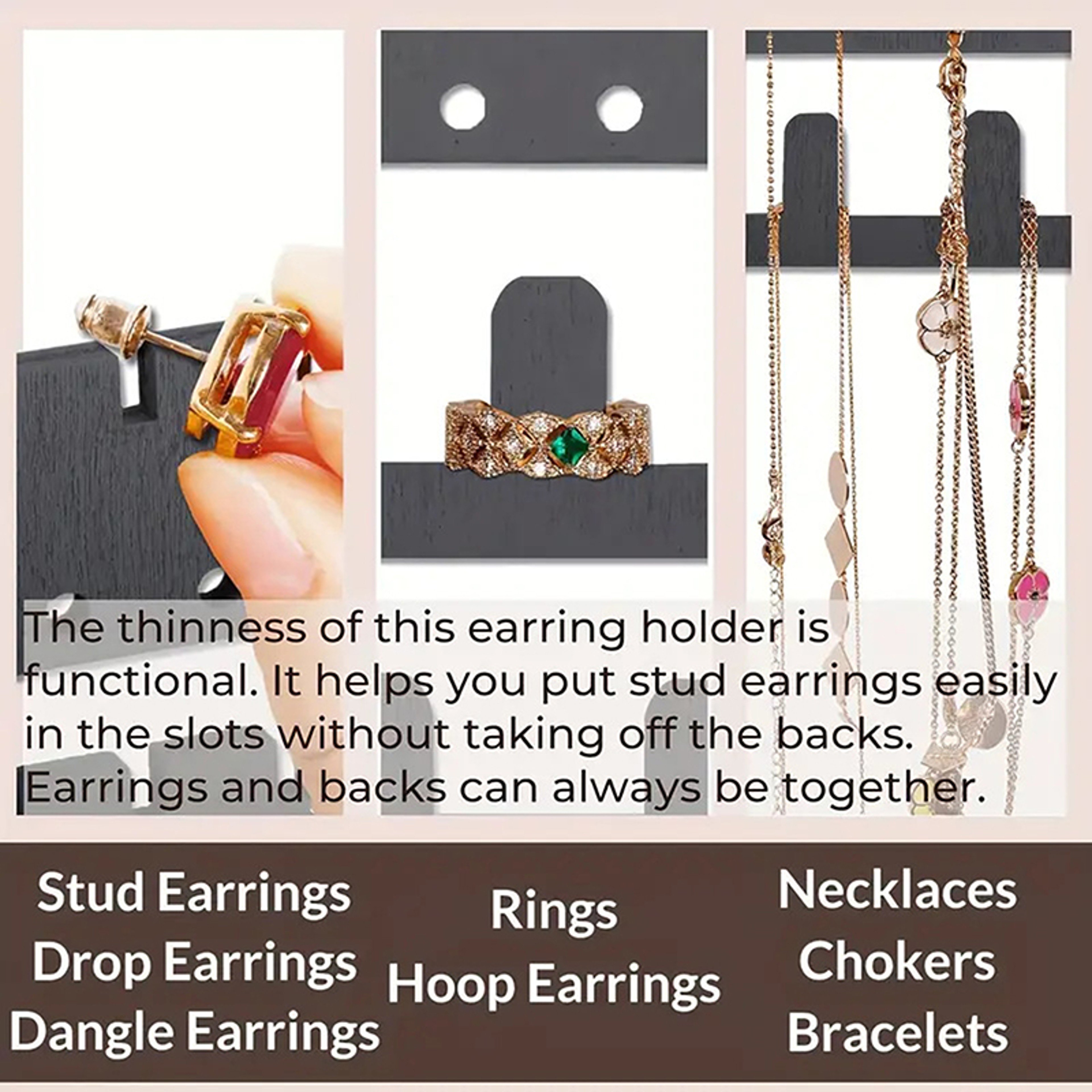 Wooden Wall Mounted Jewelry Organizer Necklace Earrings Display Rack 1