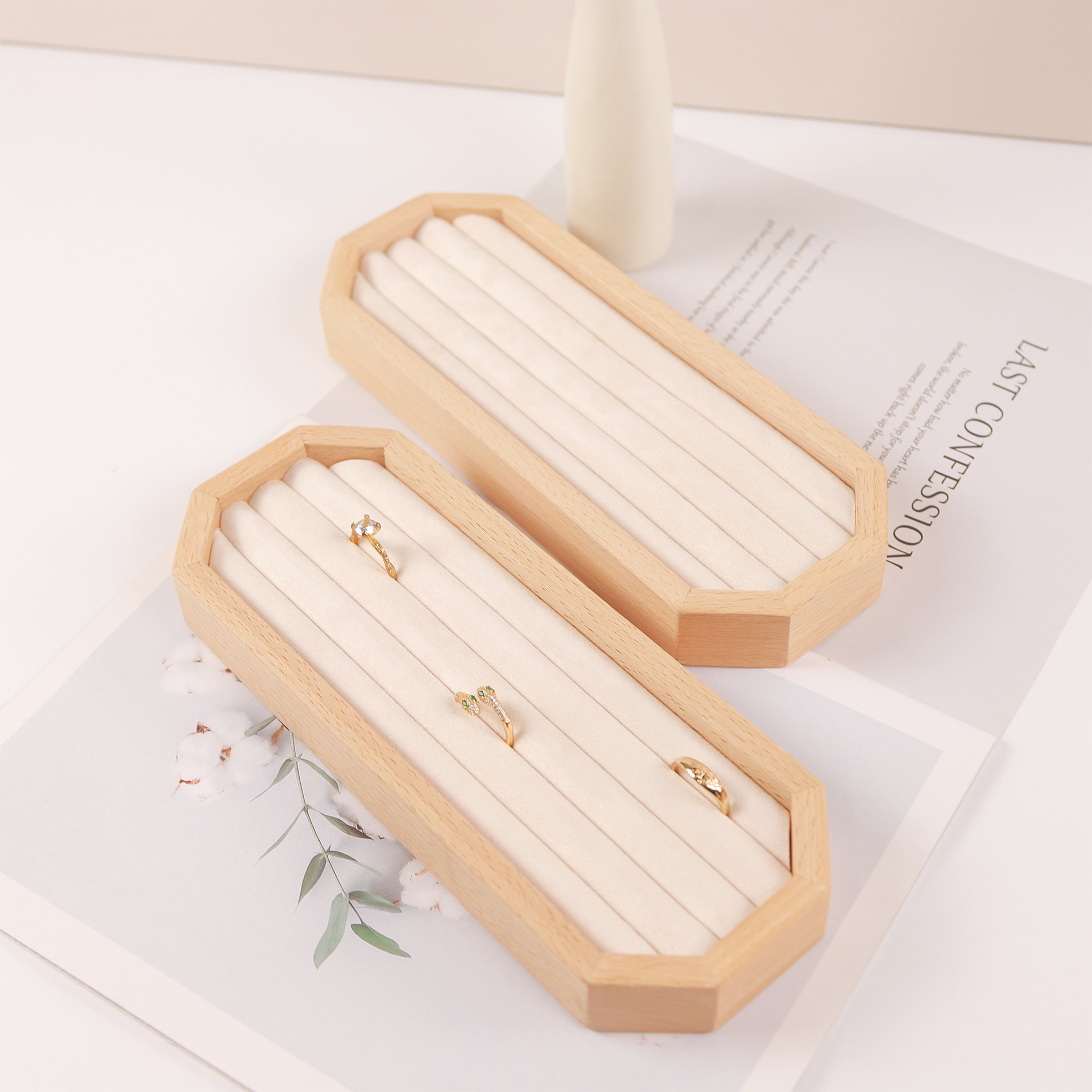 Elegant Wooden Ring Display Tray Jewelry Organizer For Rings Earrings And Gifts 3