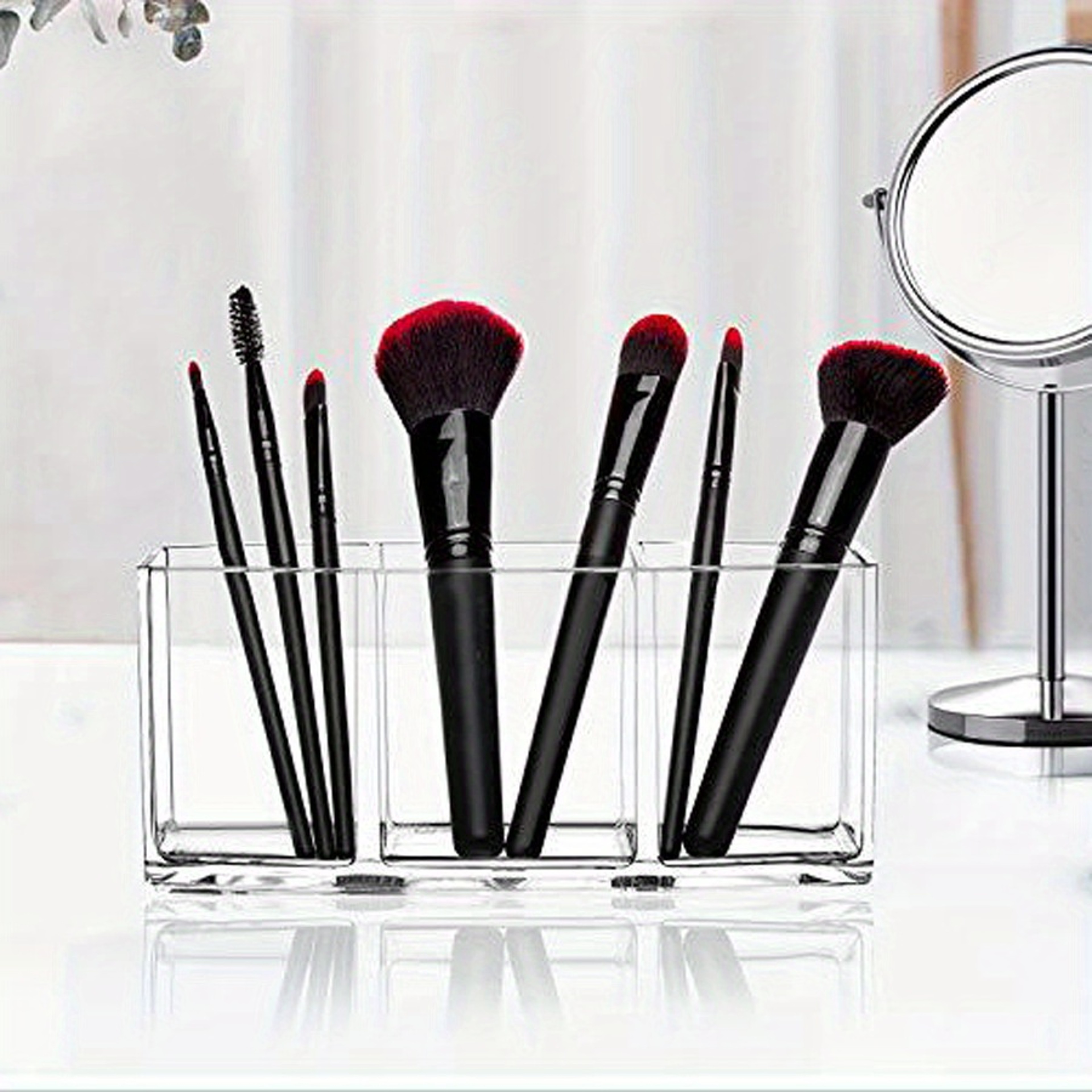 Grid Makeup Organizer Box with Lipstick Holder for Vanity Storage – view 4