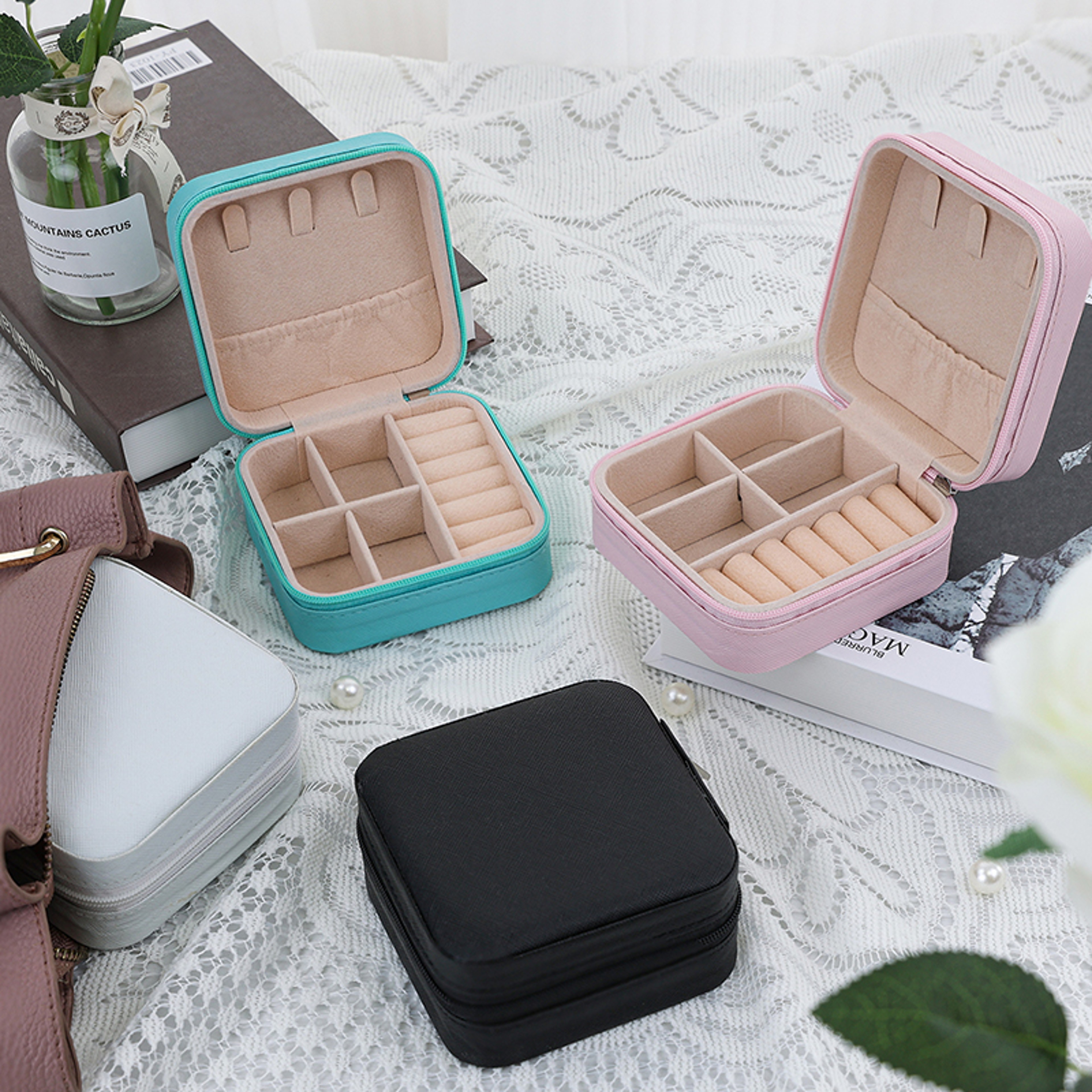 Compact Travel Jewelry Case With Earring And Ring Organizer 0