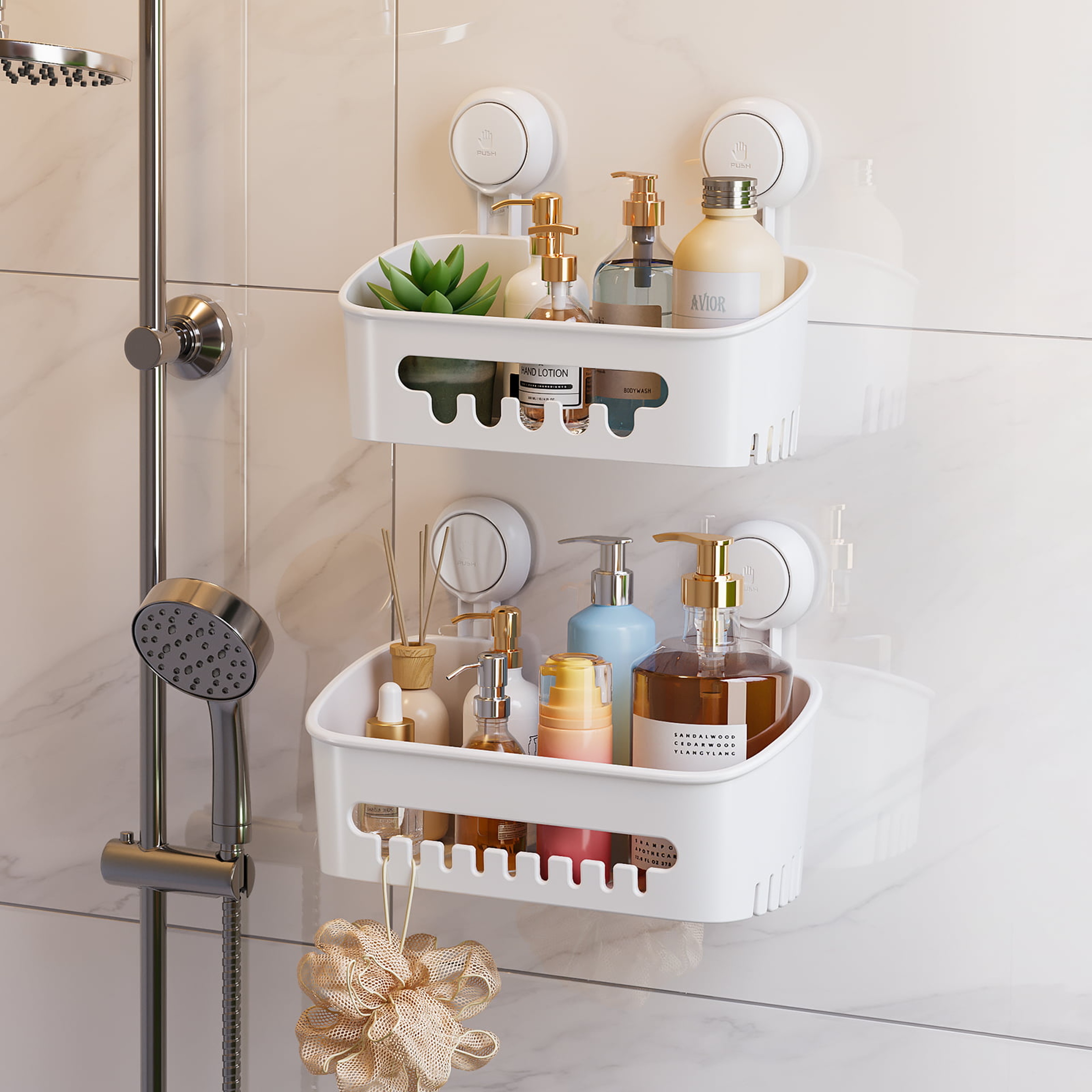 Suction Cup Shower Caddy No Drill Bathroom Organizer Storage Basket 5