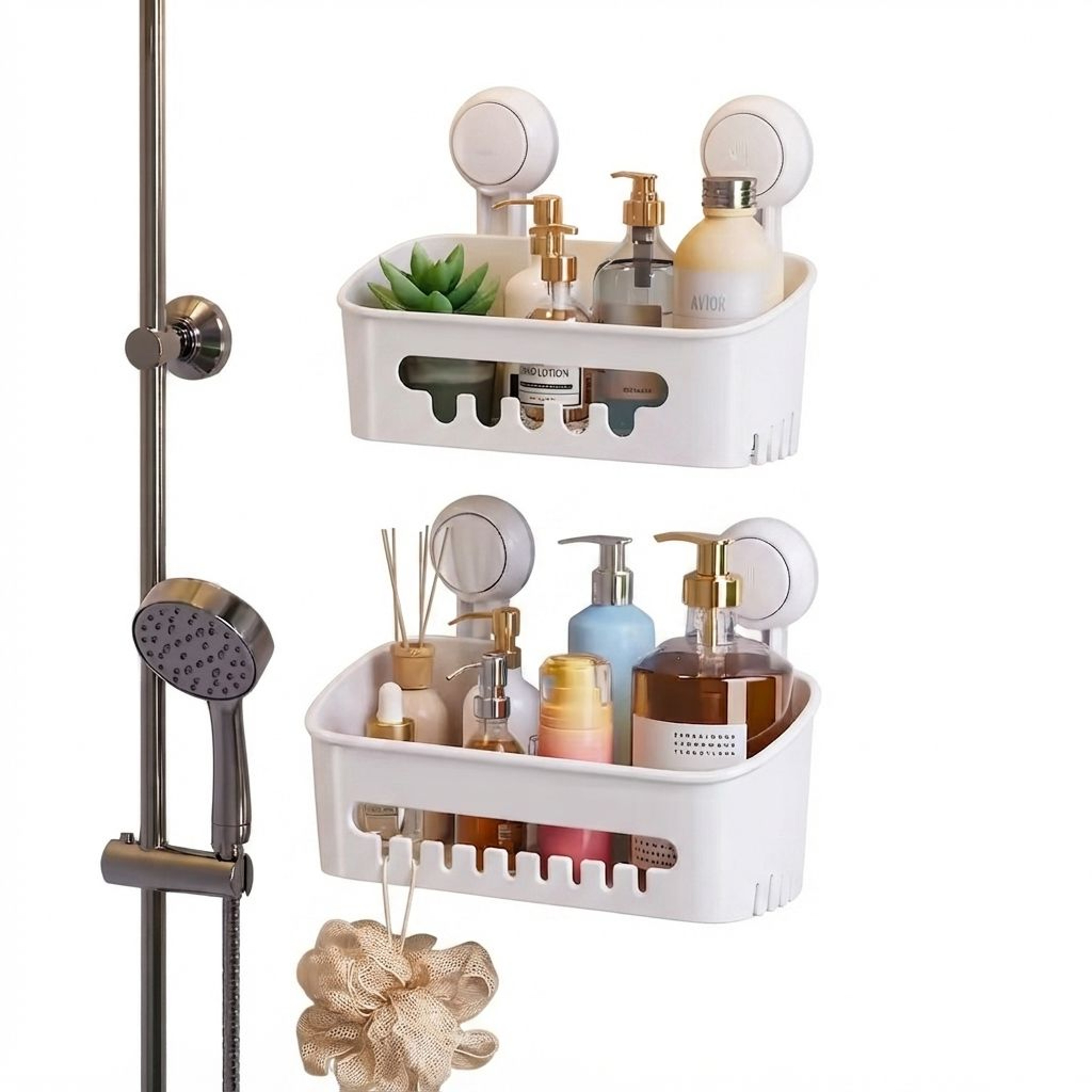 Suction Cup Shower Caddy No Drill Bathroom Organizer Storage Basket 0