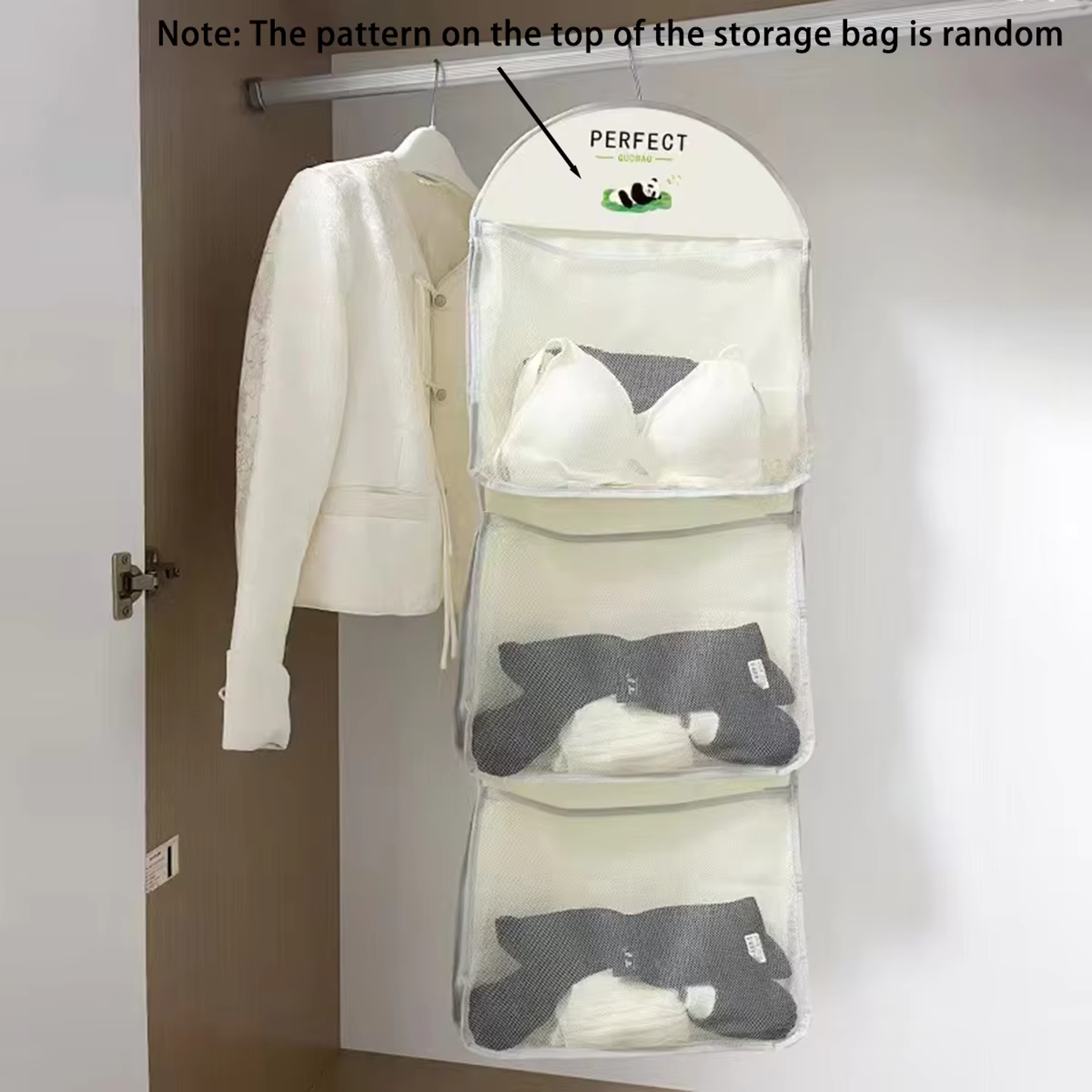 Cute Panda Hanging Closet Organizer With Mesh Storage Pockets For Socks Lingerie And Accessories 1