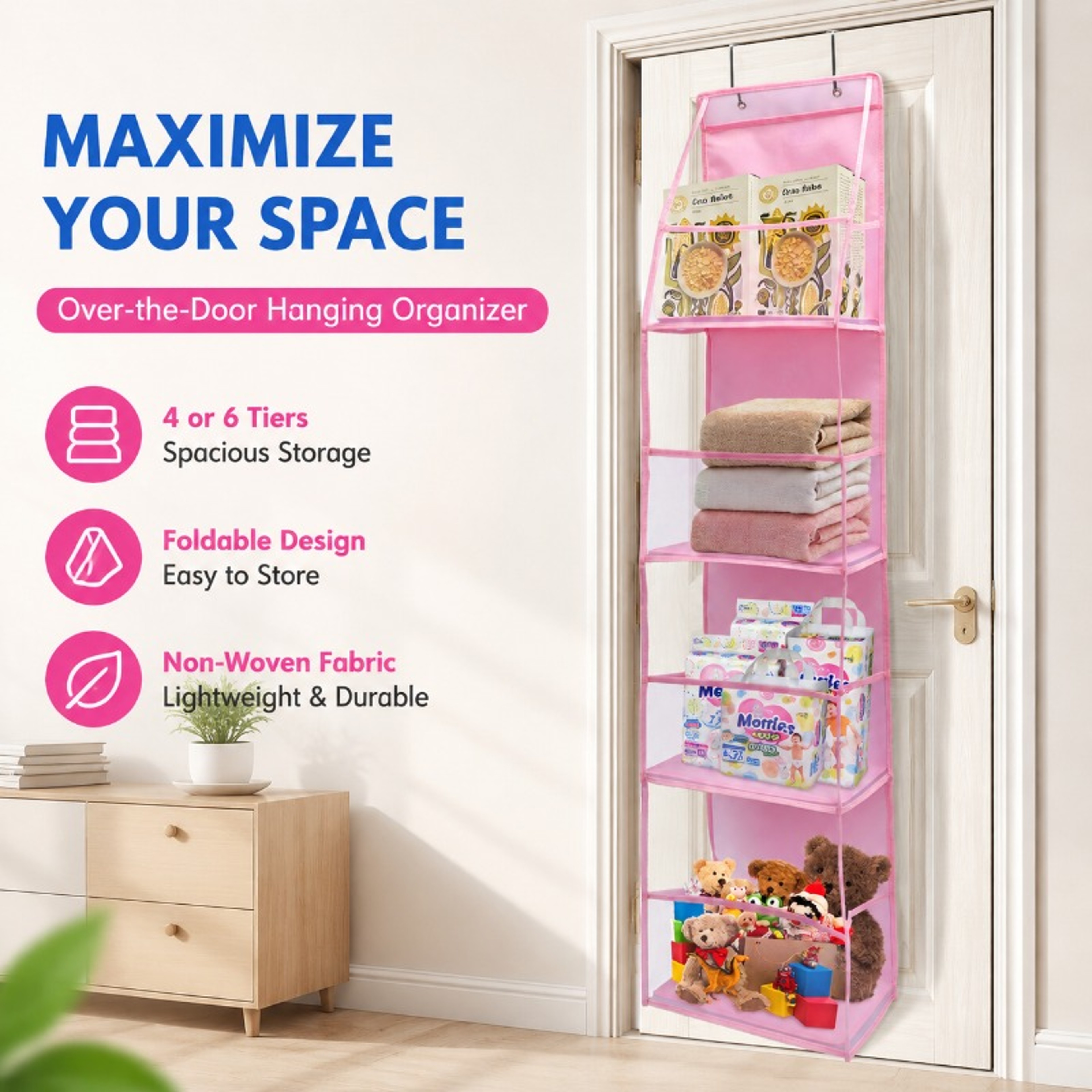 Over The Door Hanging Storage Organizer Tier Foldable Closet Space Saver 1