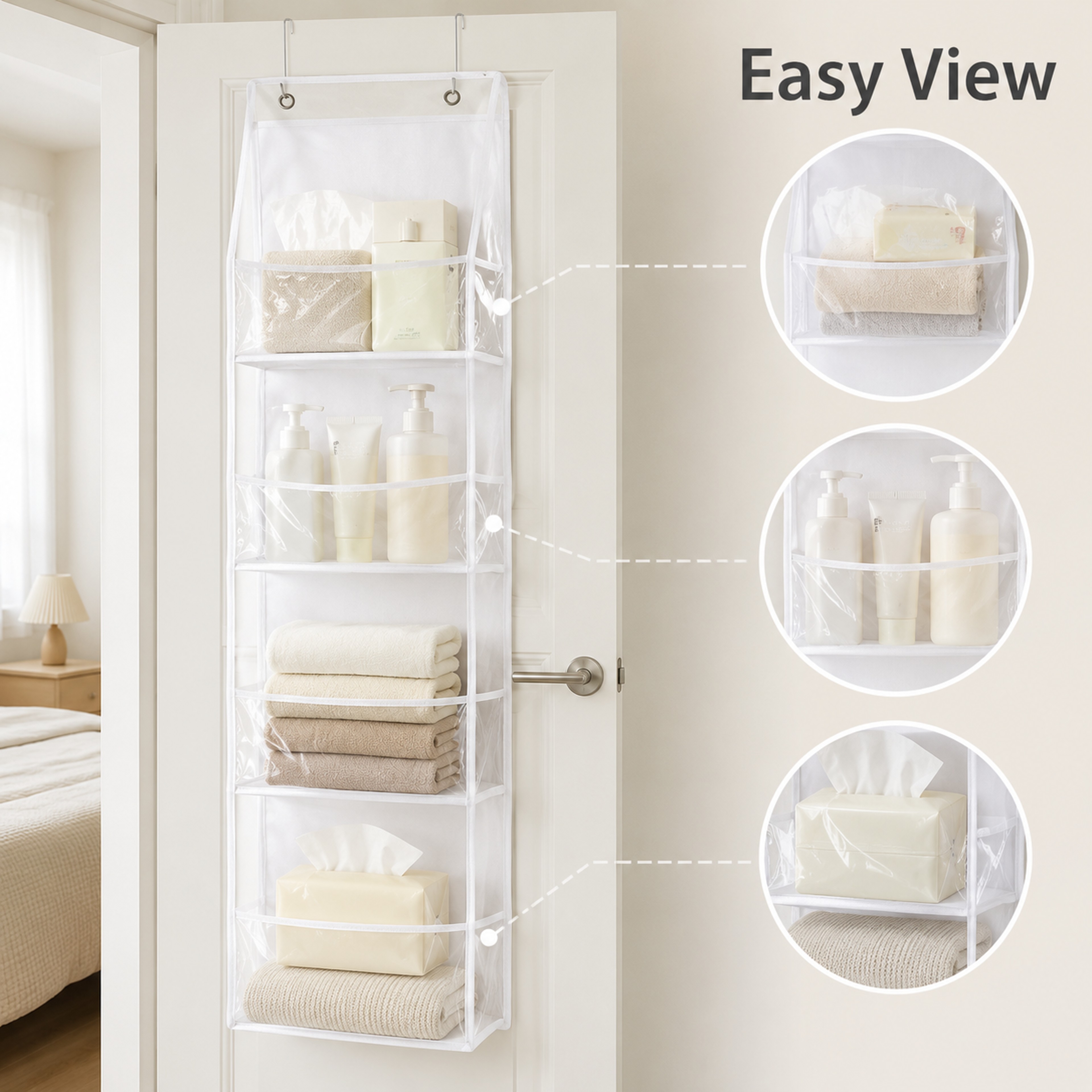 Tier Over Door Hanging Organizer Clear Pocket Storage Rack For Bedroom Bathroom 2