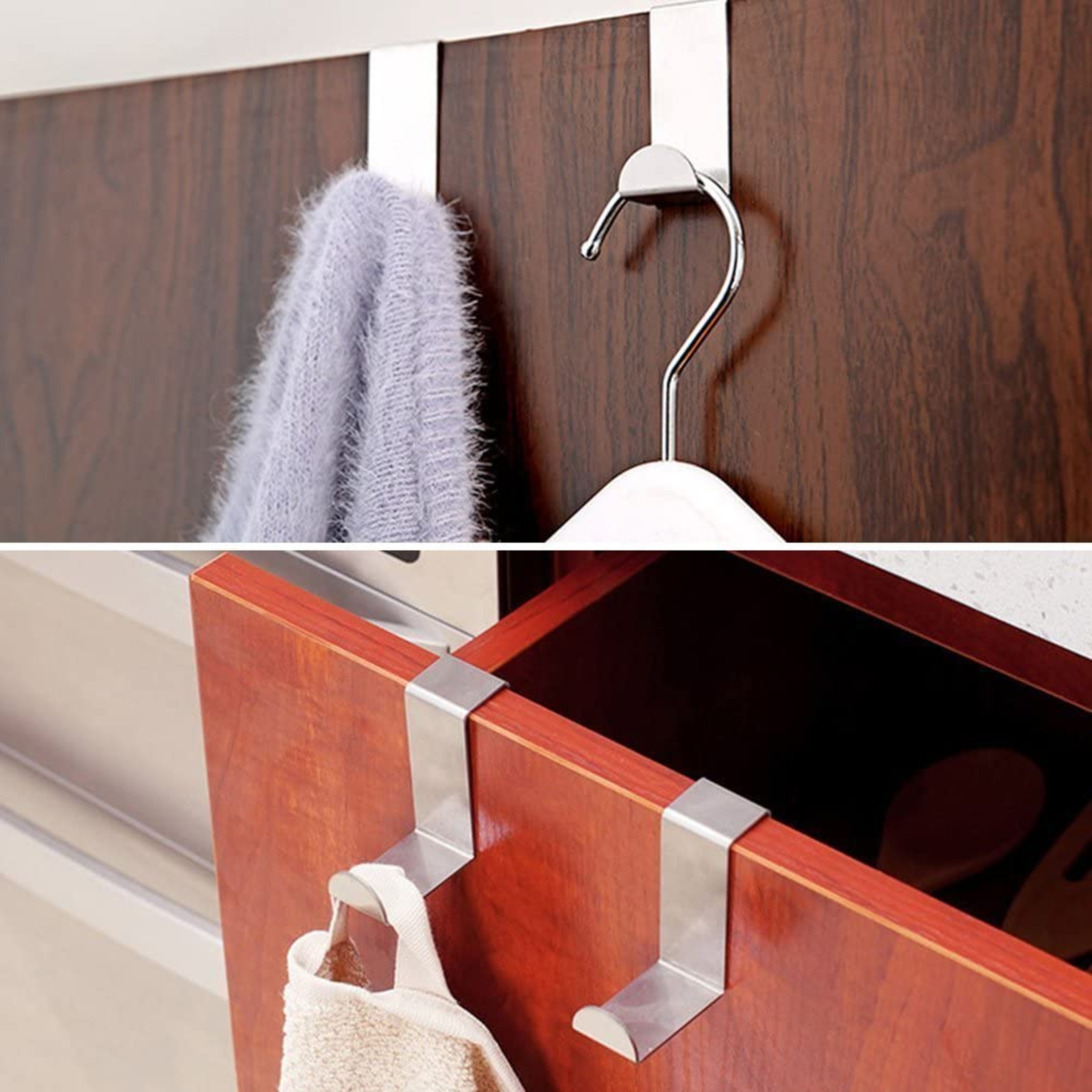 Stainless Steel Over Door Towel Hook Rack Pack For Kitchen Cabinet Storage 3
