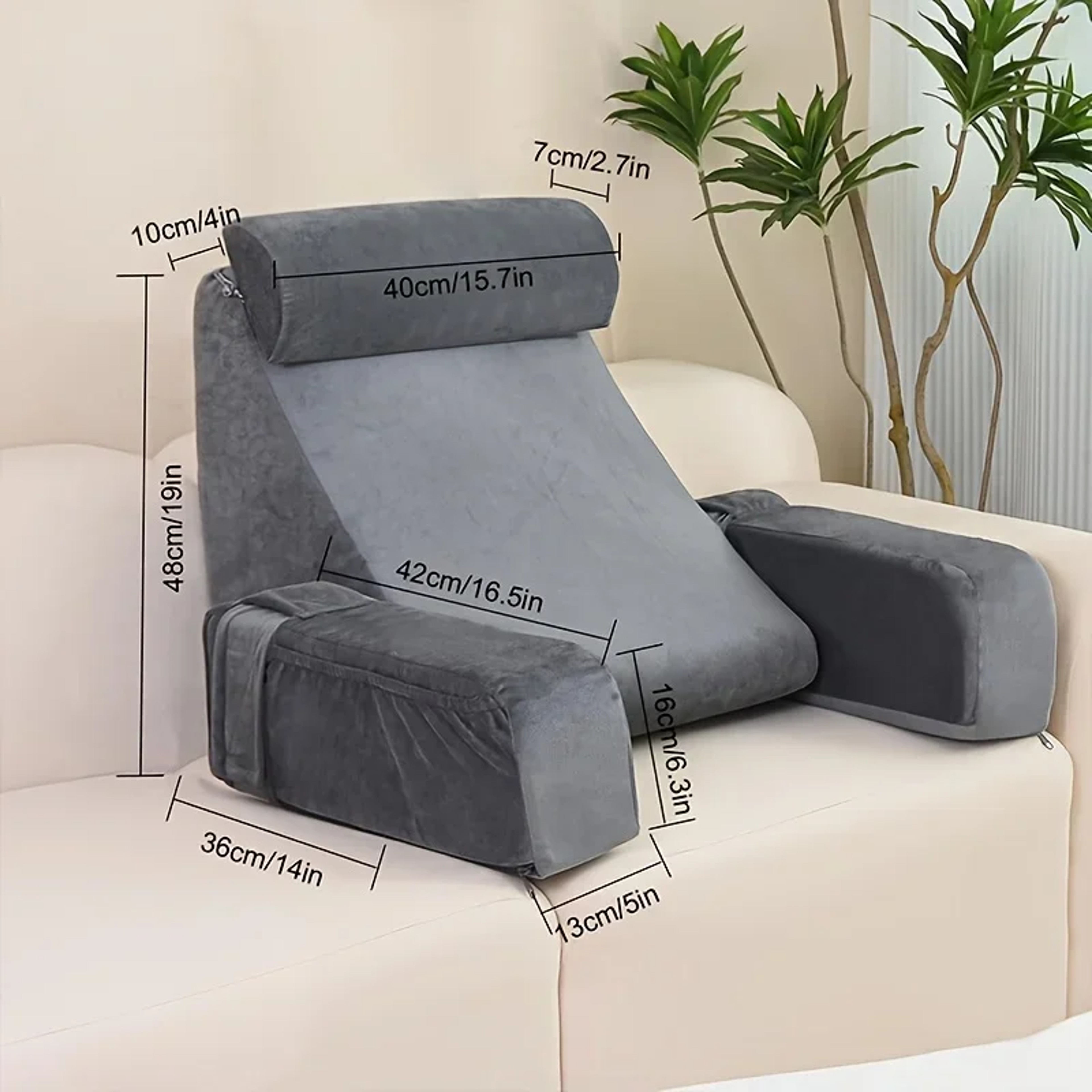 Comfortable Coral Velvet Reading Pillow With Arms Back Support Cushion 5