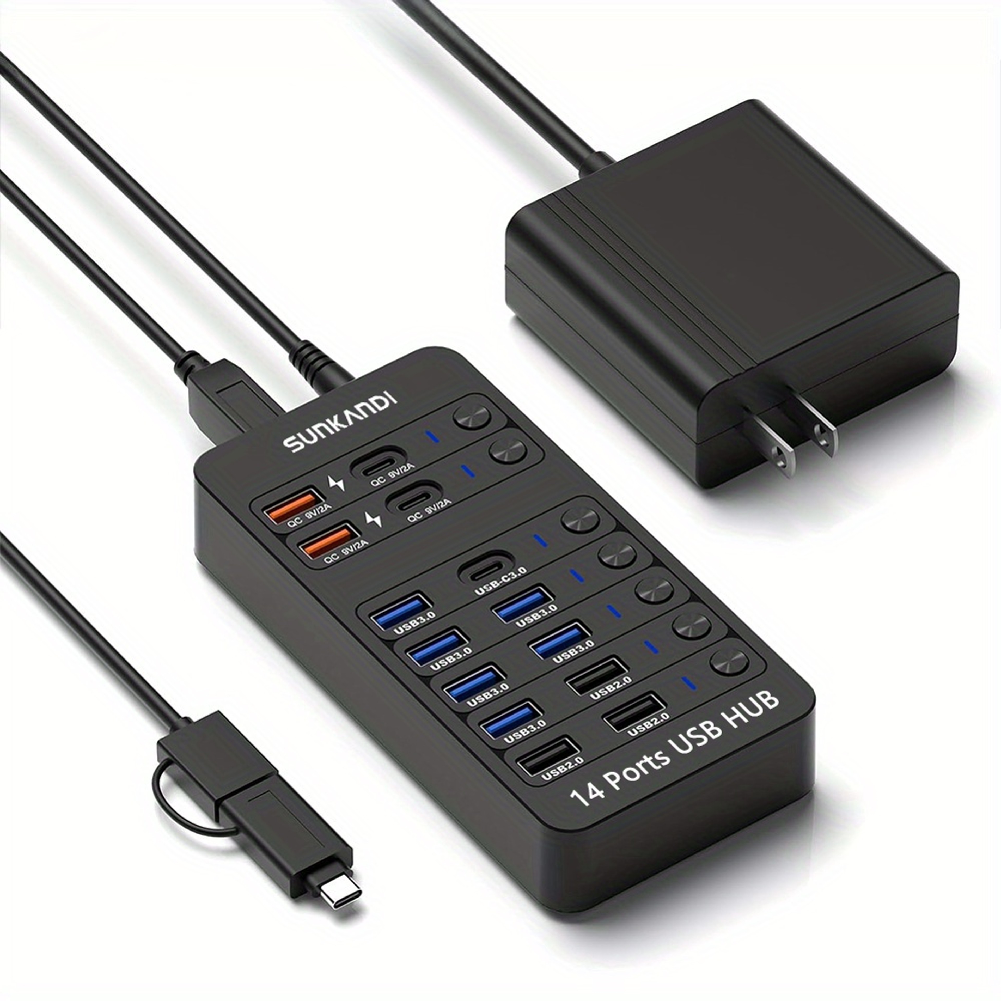 Powered USB Hub USB Multiport Adapter With Individual Switches 0