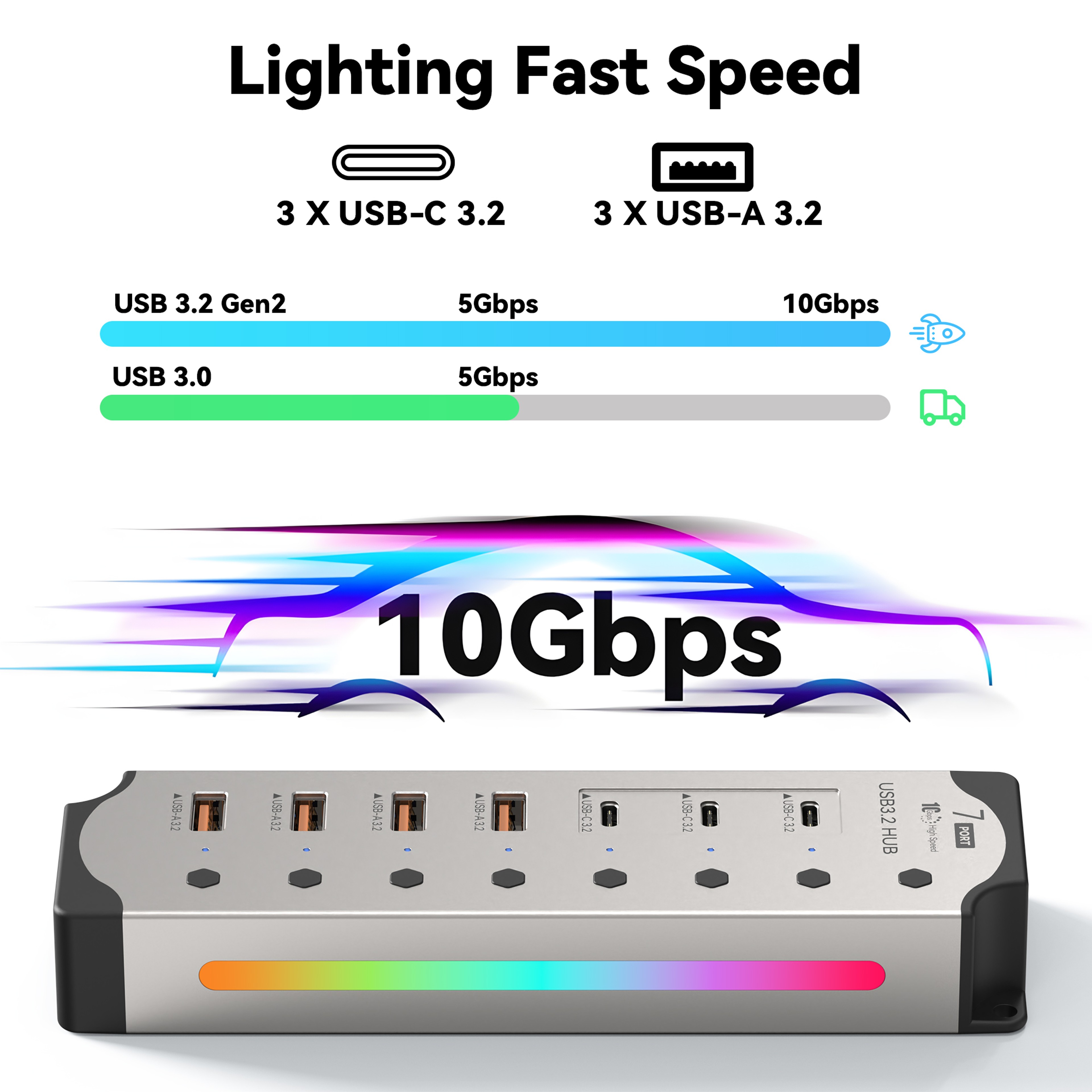 Powered USB Hub Port USB USB C Hub With Individual Switches 1