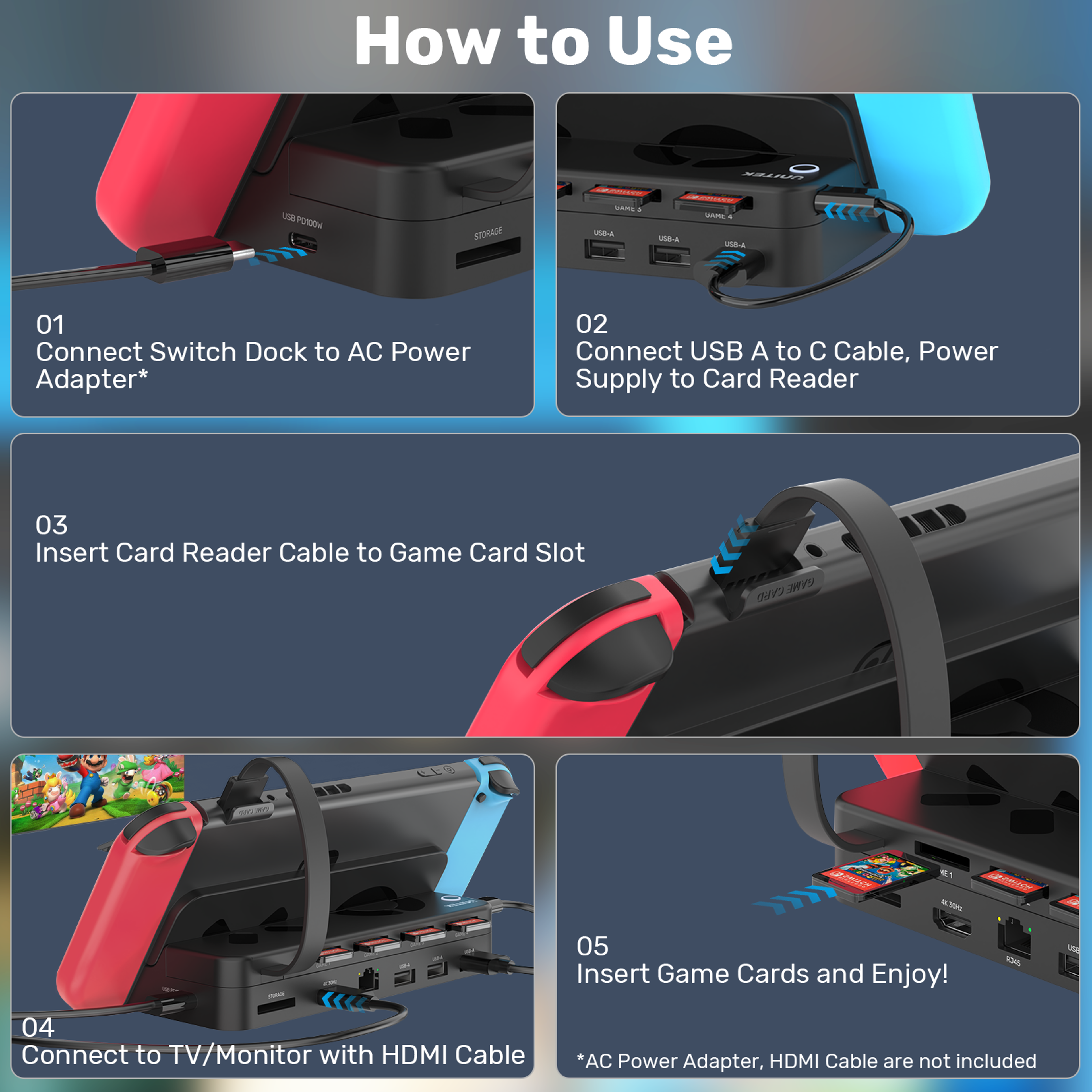 Switch Docking Station HDMI Hub with Gigabit Ethernet USB and PD Charging – view 4