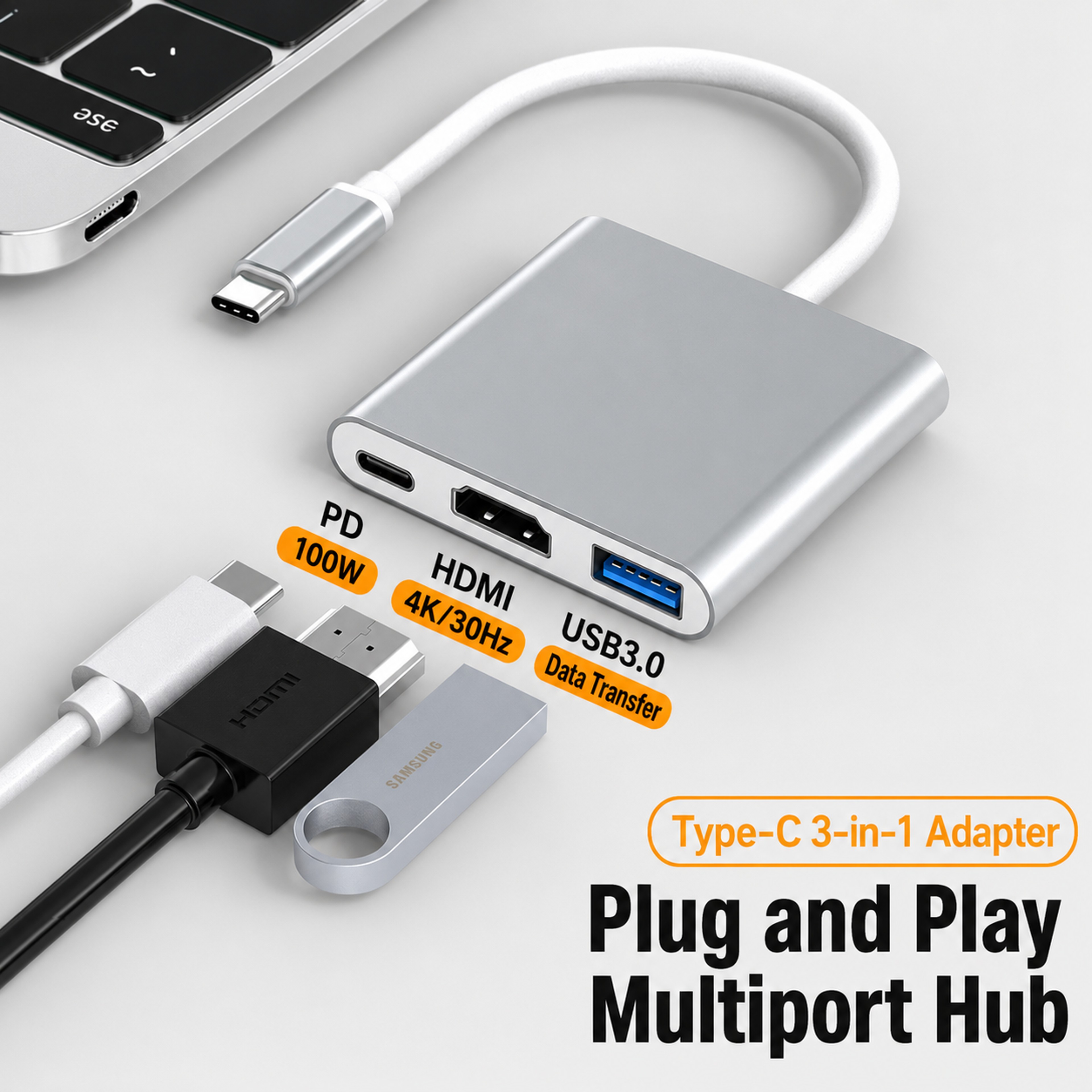 USB C Hub HDMI Adapter USB Charging Converter For MacBook Air 3