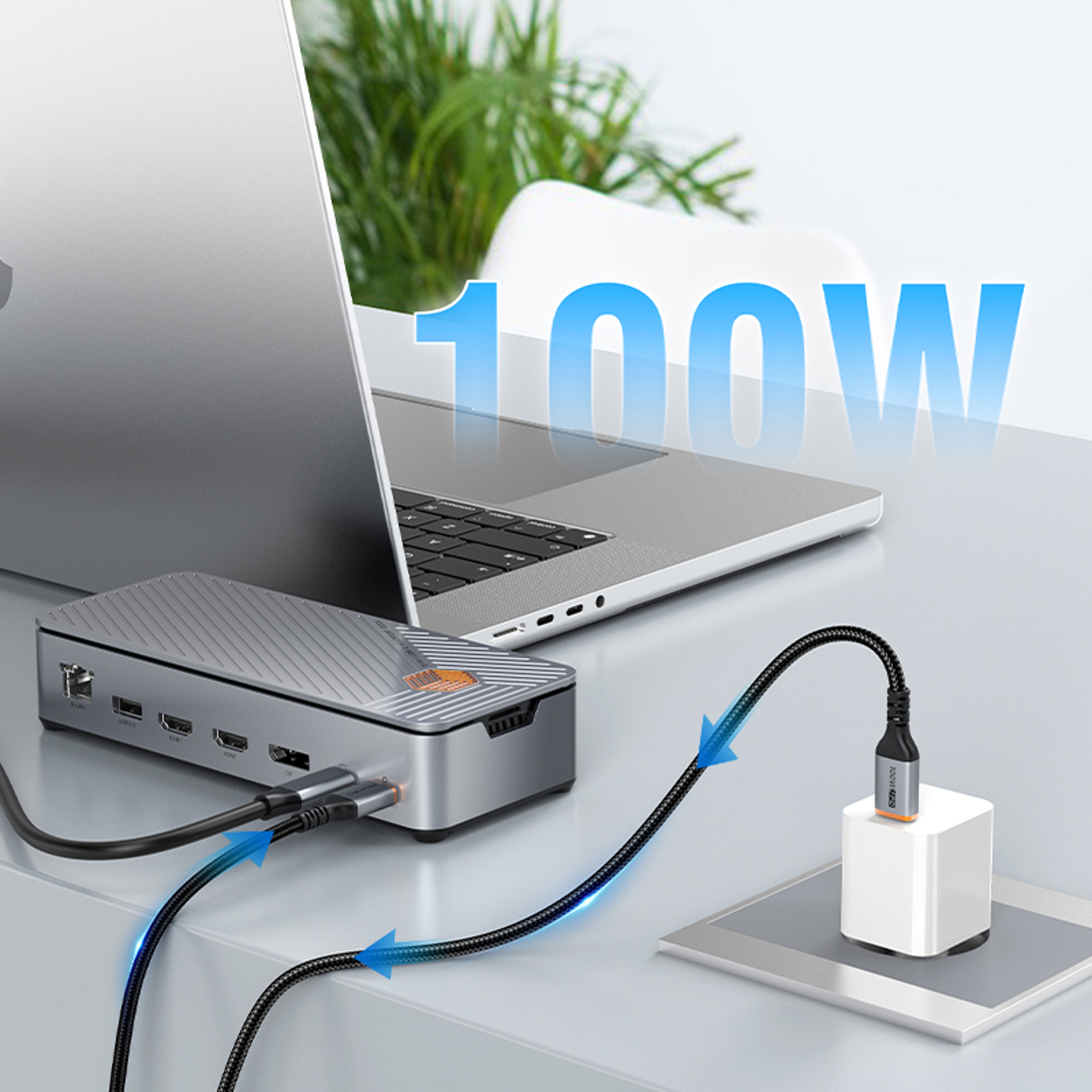 USB C Docking Station Hub With SSD Enclosure PD HDMI DP 4