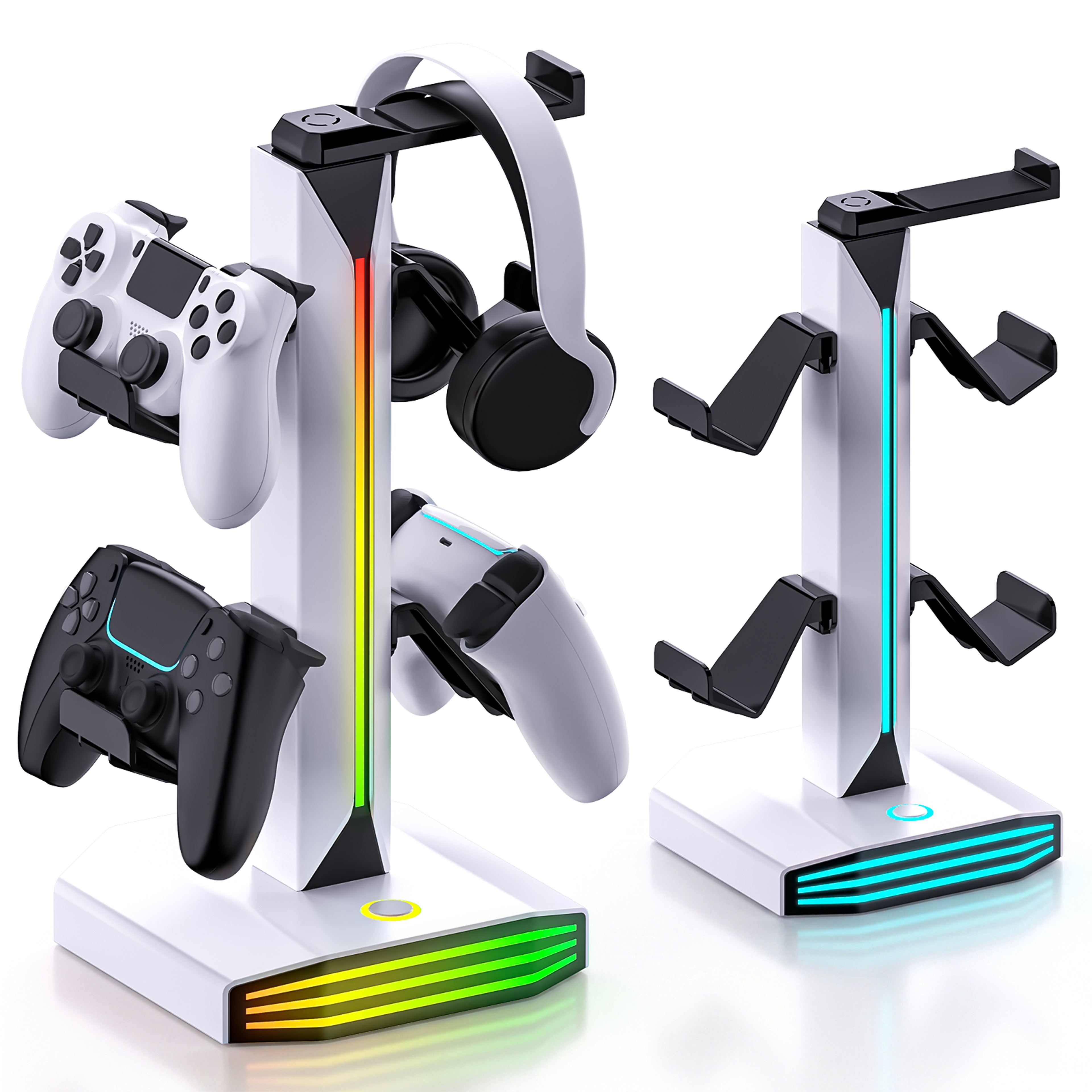 RGB Gaming Controller Holder Rack with Headphone Stand USB Charging Station – view 1