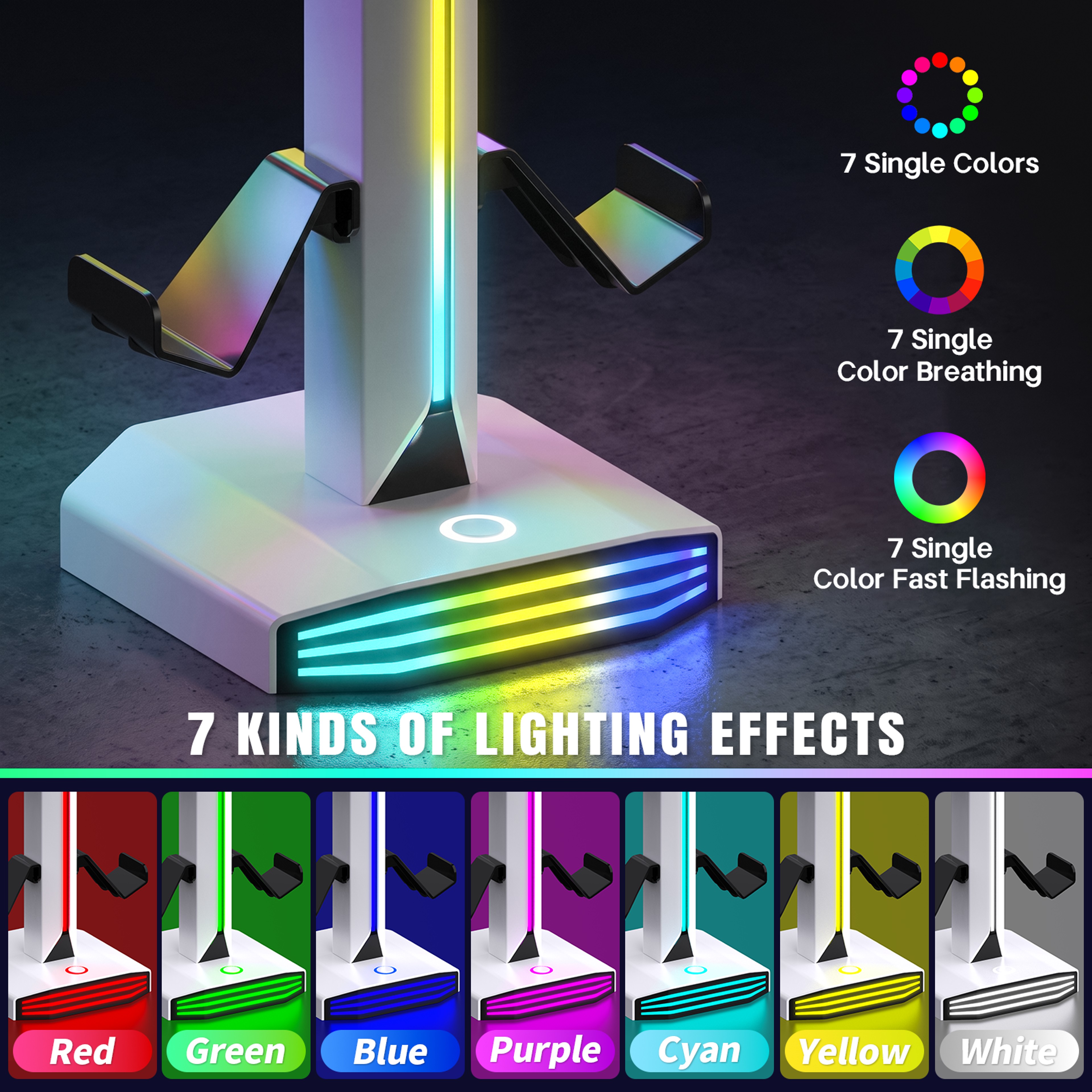 RGB Gaming Controller Holder Rack with Headphone Stand USB Charging Station – view 5