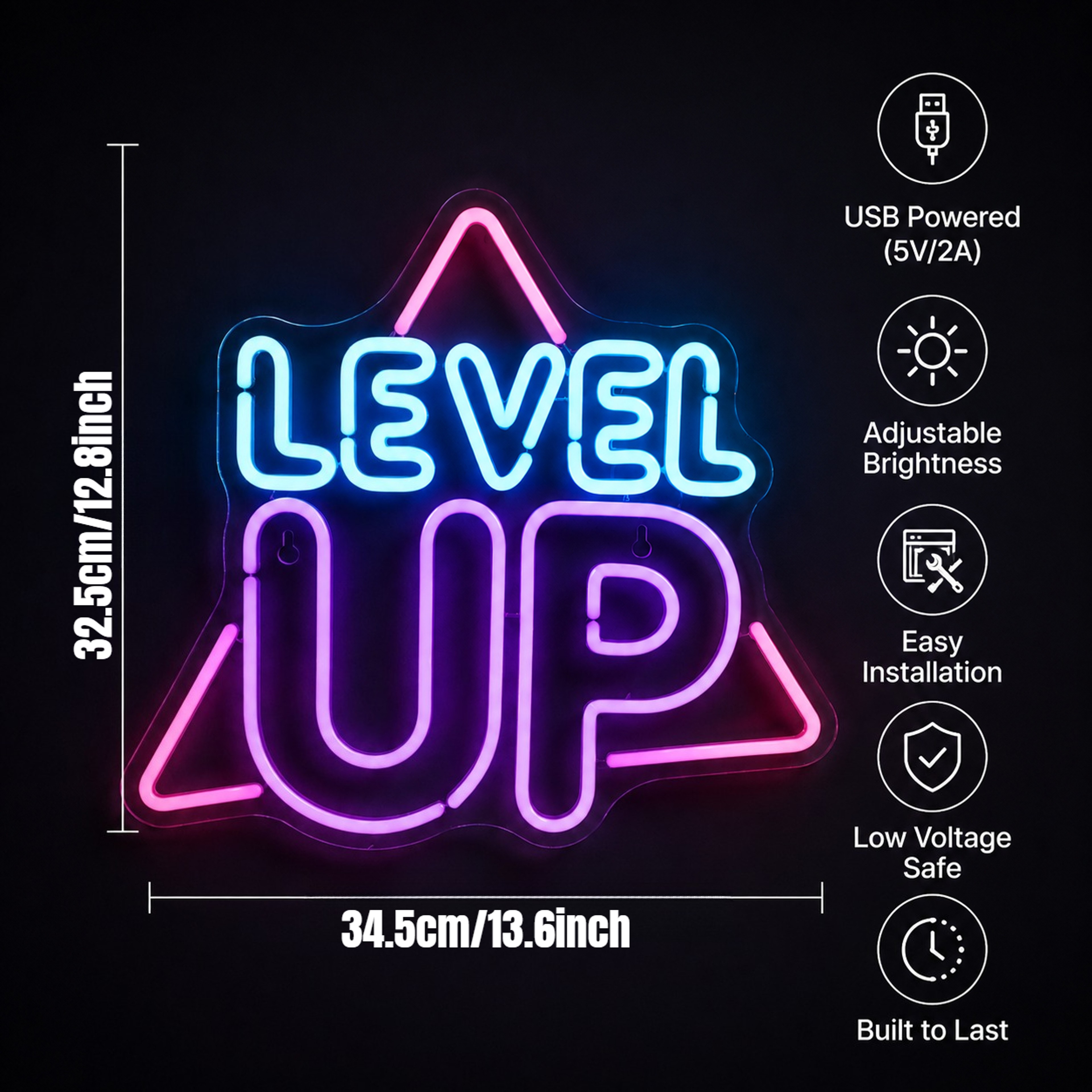 Level Up Gaming LED Neon Wall Light Retro Arcade Decor For Game Room And Man Cave 5