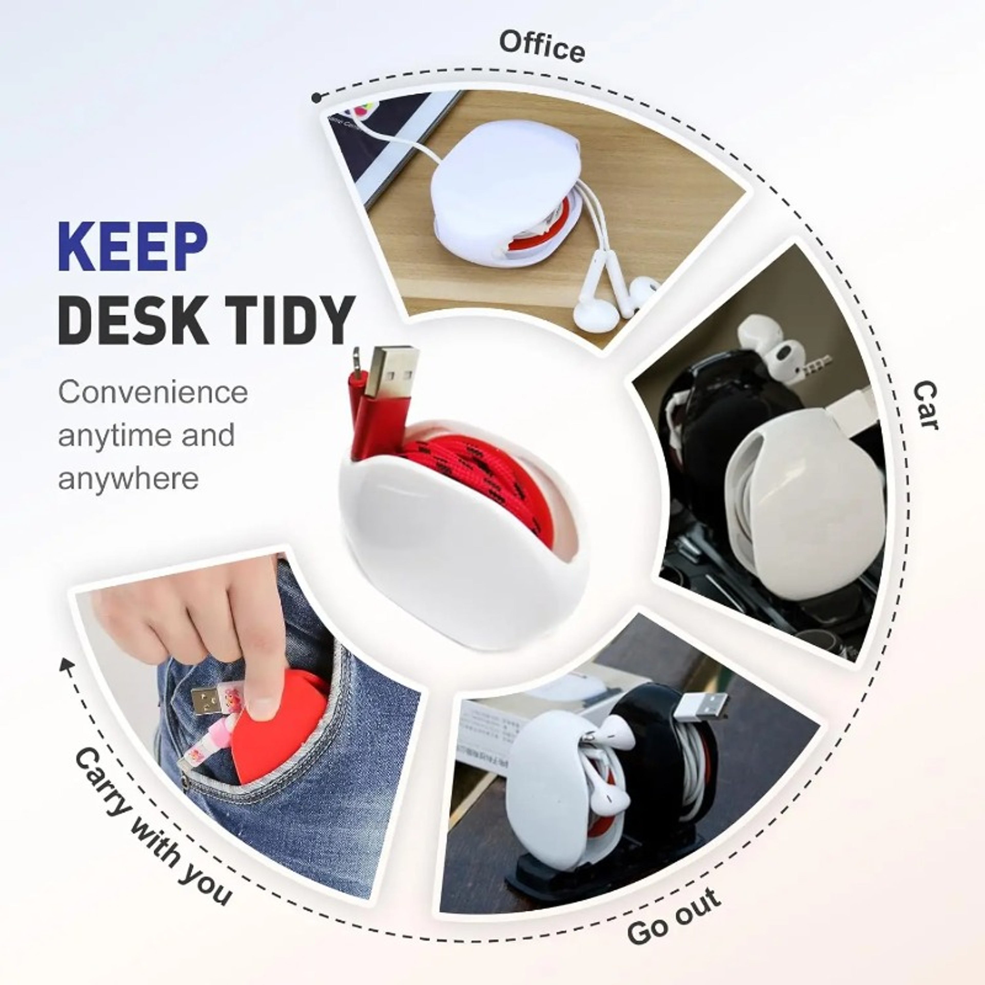 Portable Automatic Cable Organizer Retractable Wire Holder For USB And Headphone Cables 5