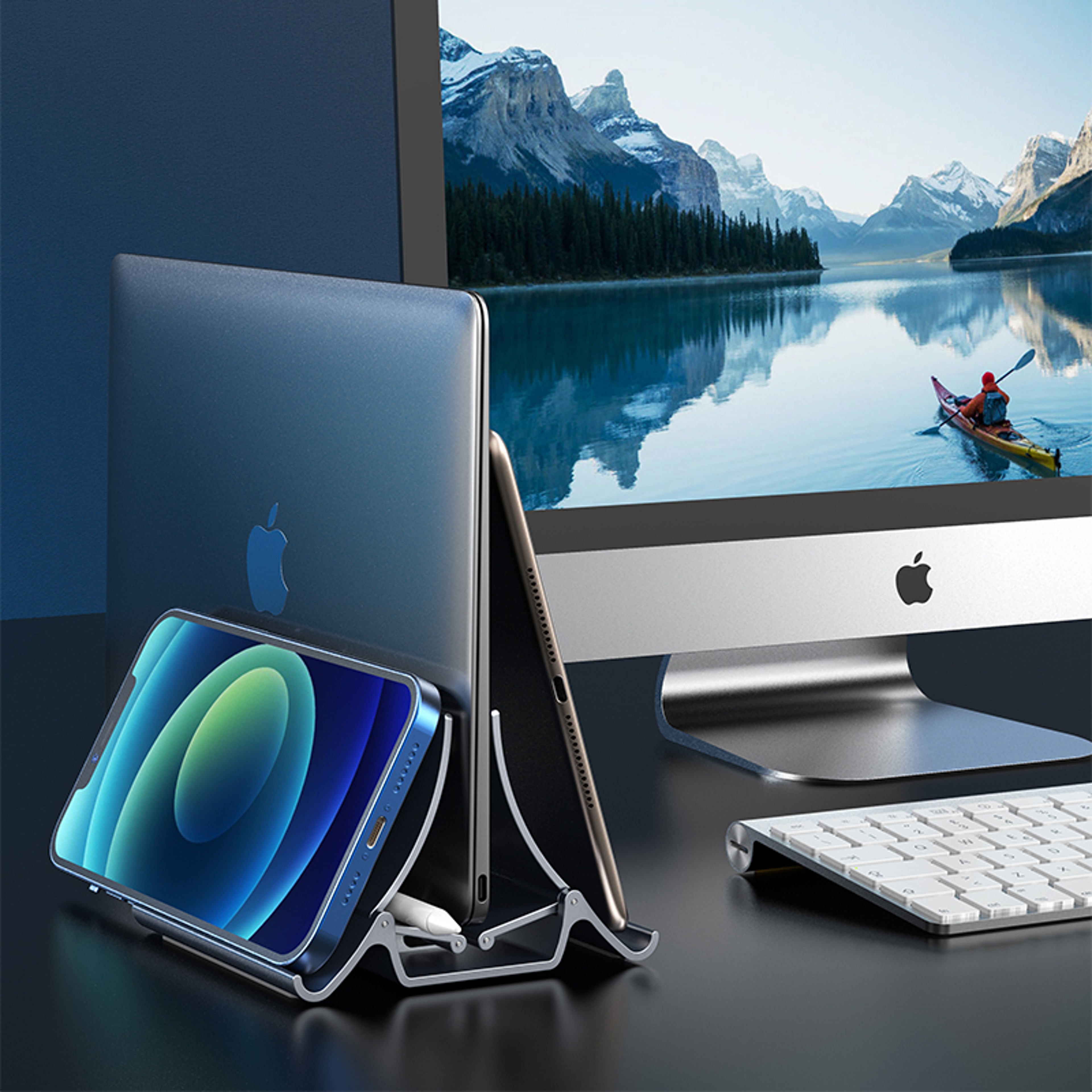 Vertical Laptop Stand Space Saving Adjustable Holder For MacBook IPad And Phone 2